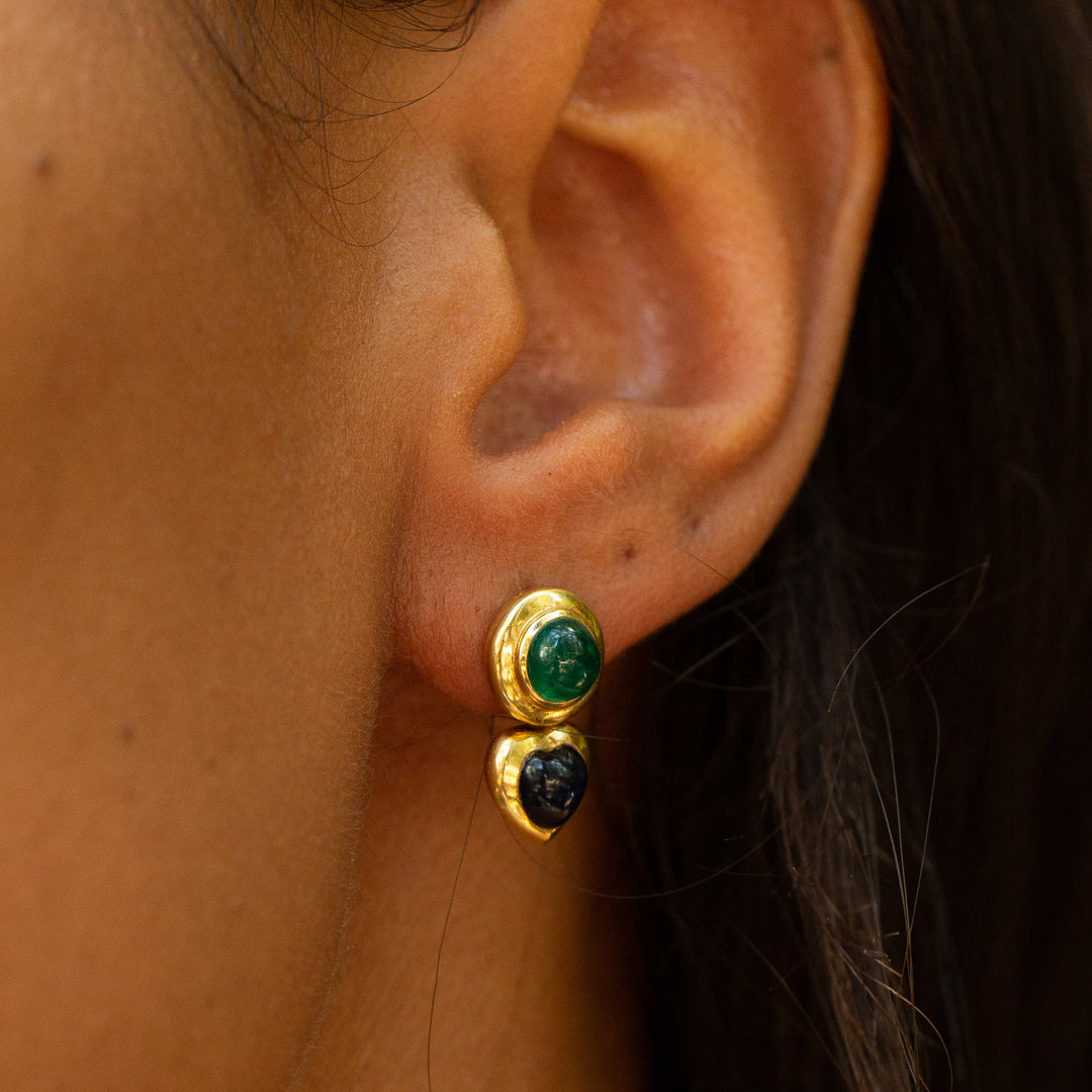 Emerald, Sapphire, and 18k Yellow Gold Convertible Earrings