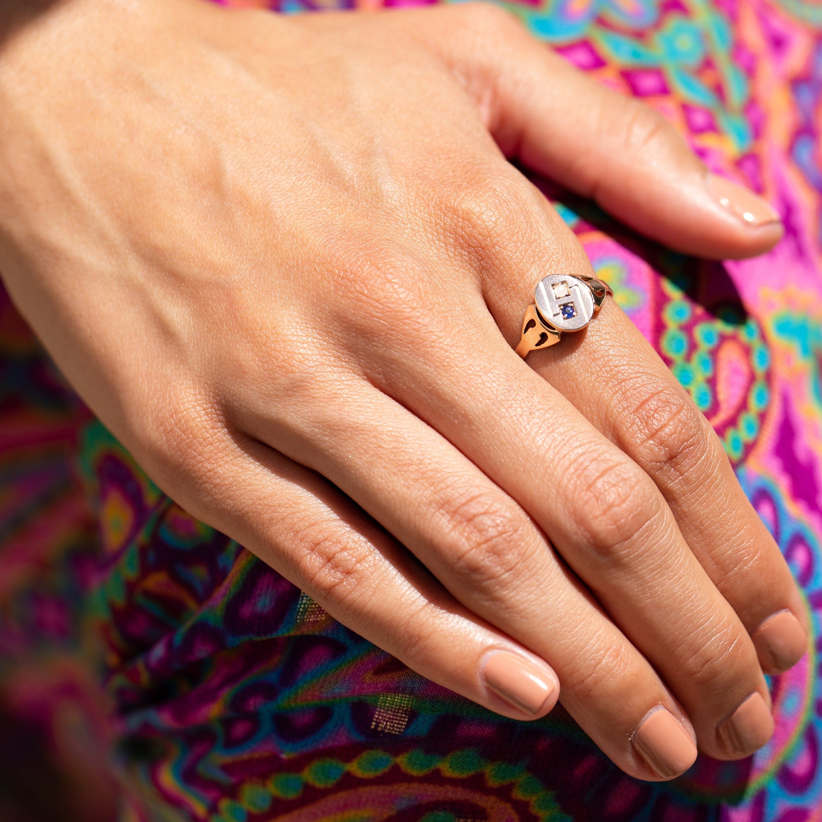 Early 20th Century Sapphire, Pearl, and 8k Gold Poison Ring