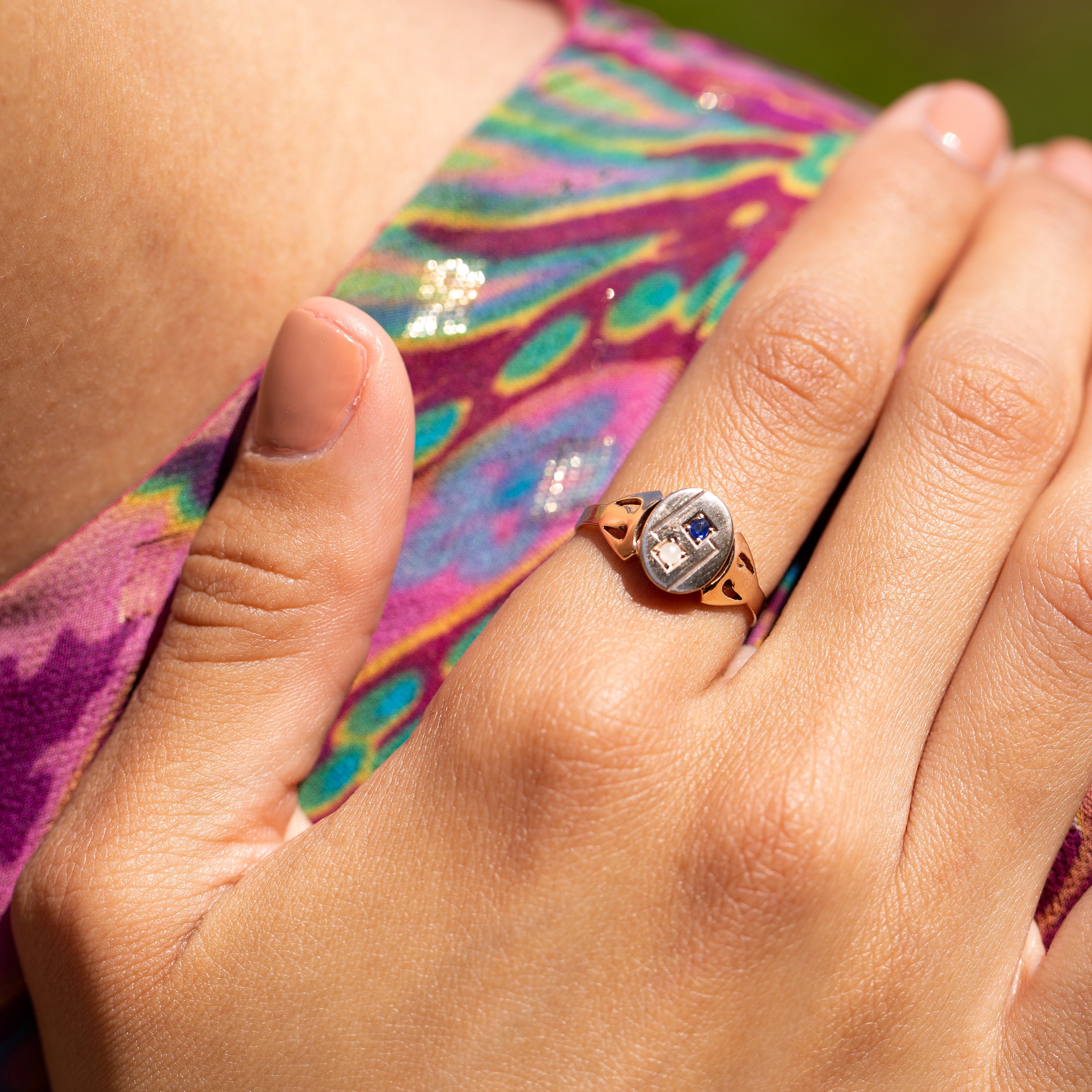 Early 20th Century Sapphire, Pearl, and 8k Gold Poison Ring