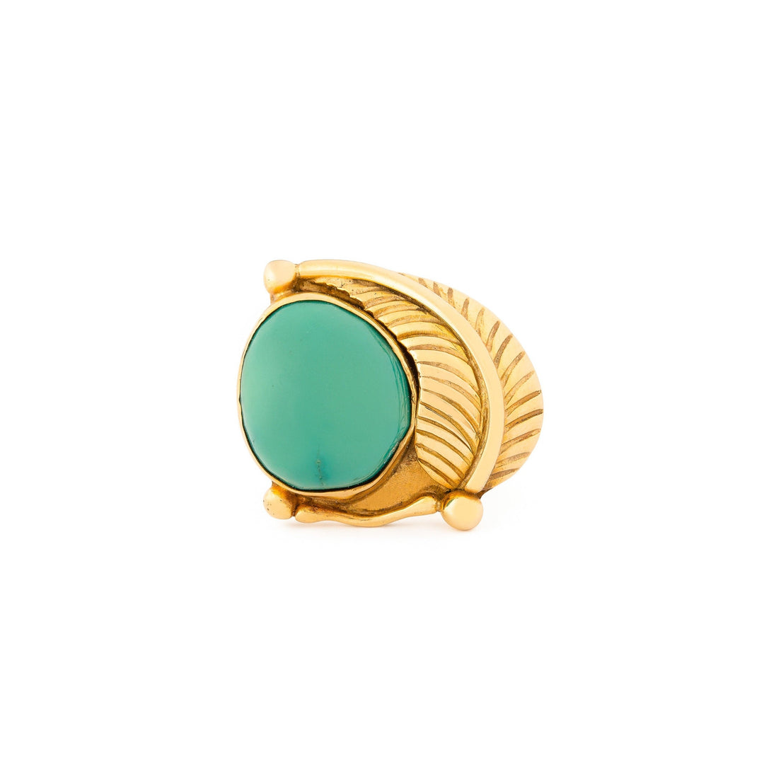 Green Turquoise and 14k Gold Leaf Ring