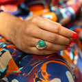 Green Turquoise and 14k Gold Leaf Ring