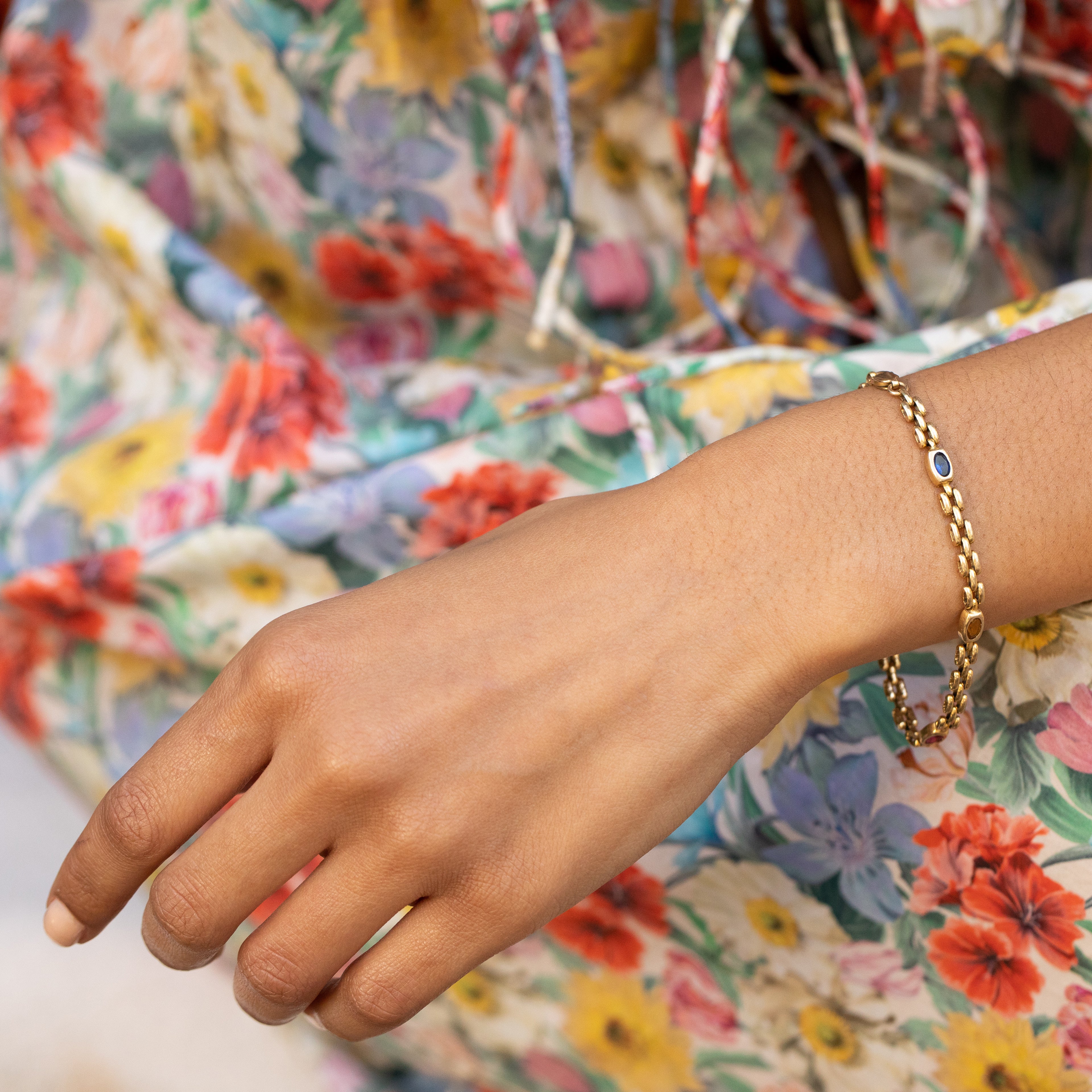 Italian 14K Gold and Multi-Color Stone Link Bracelet