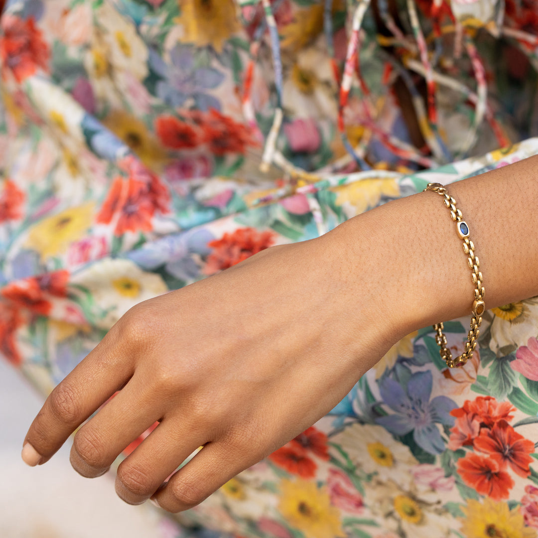 Italian 14K Gold and Multi-Color Stone Link Bracelet