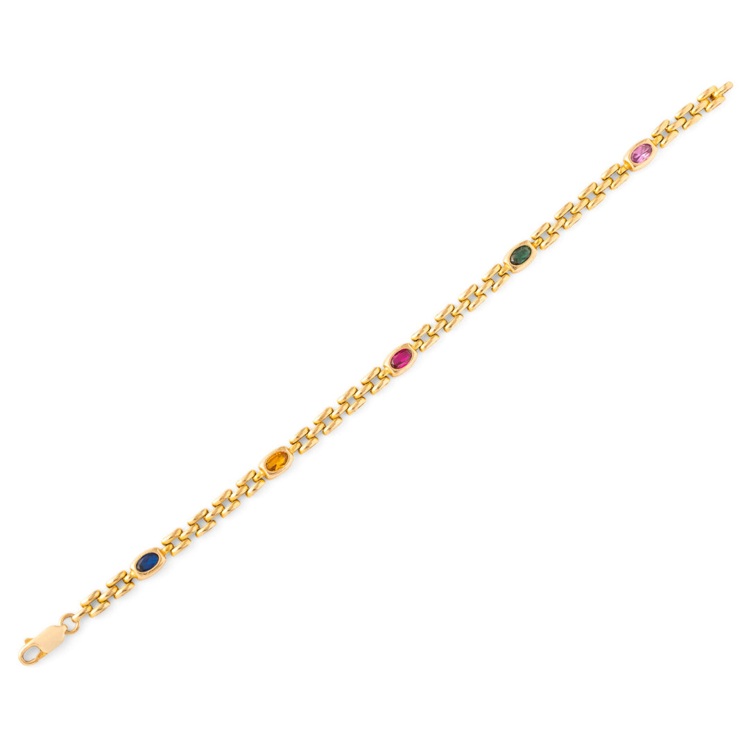 Italian 14K Gold and Multi-Color Stone Link Bracelet