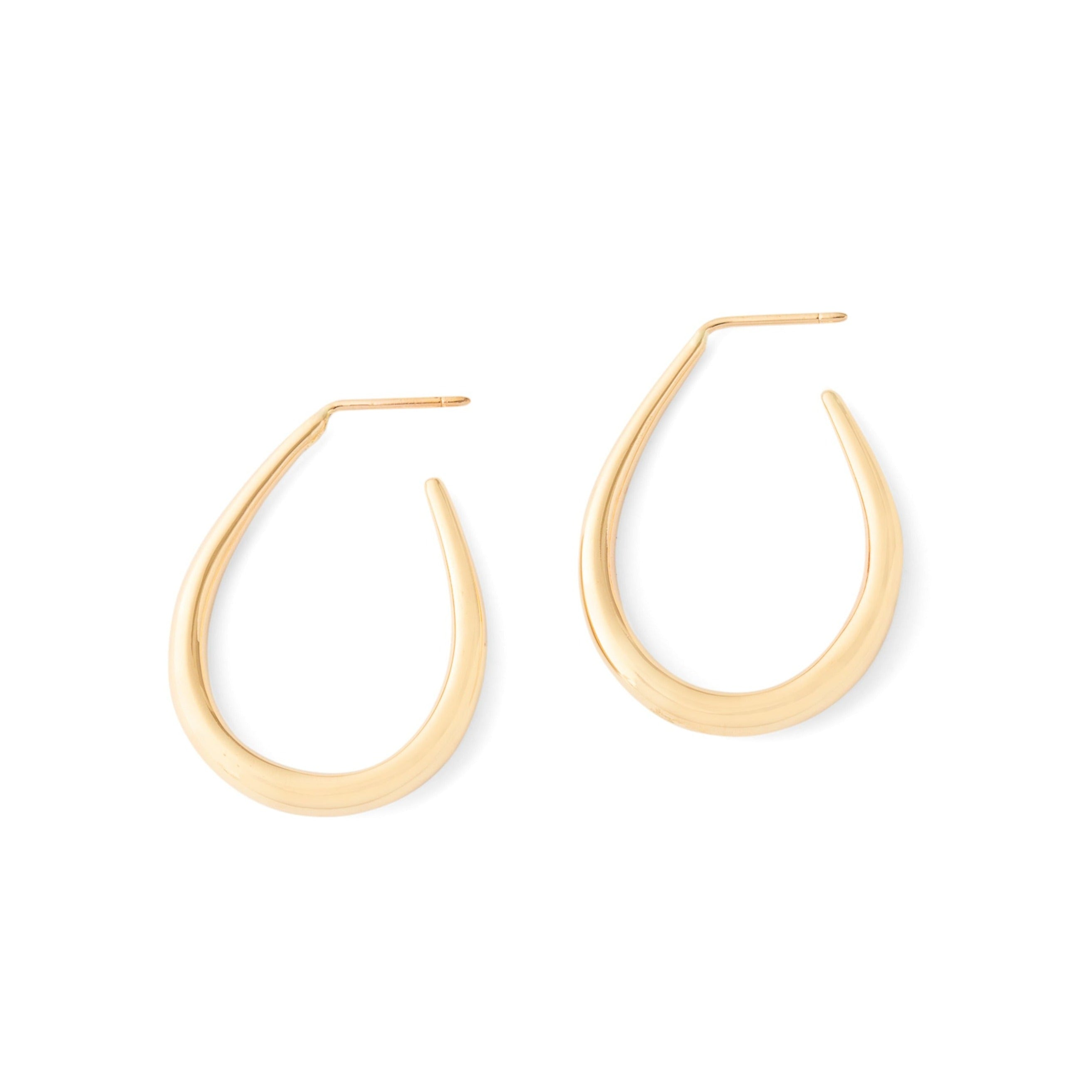 Elongated Open 14k Gold Hoop Earrings