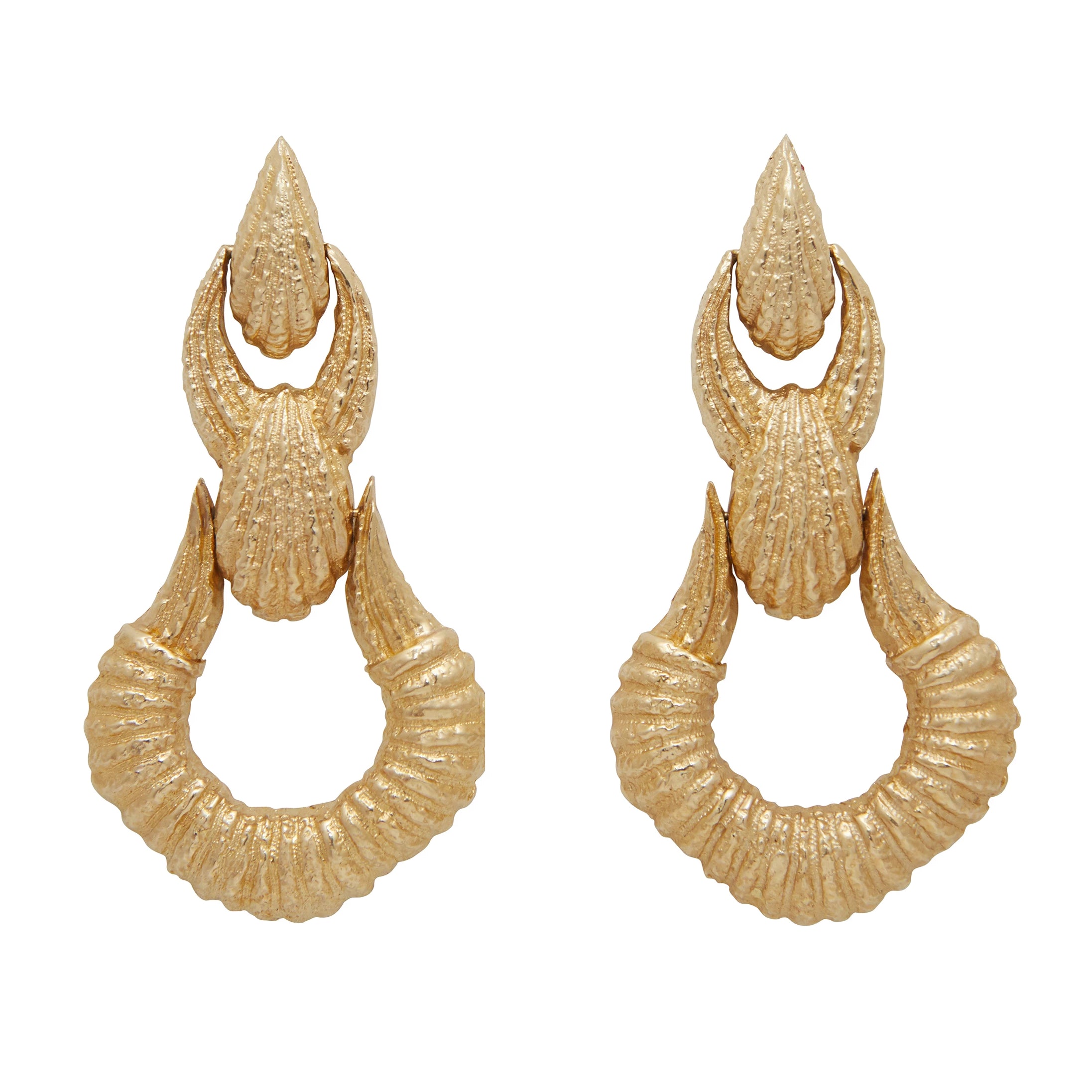 Large Textured 14K Gold Door Knocker Drop Earrings