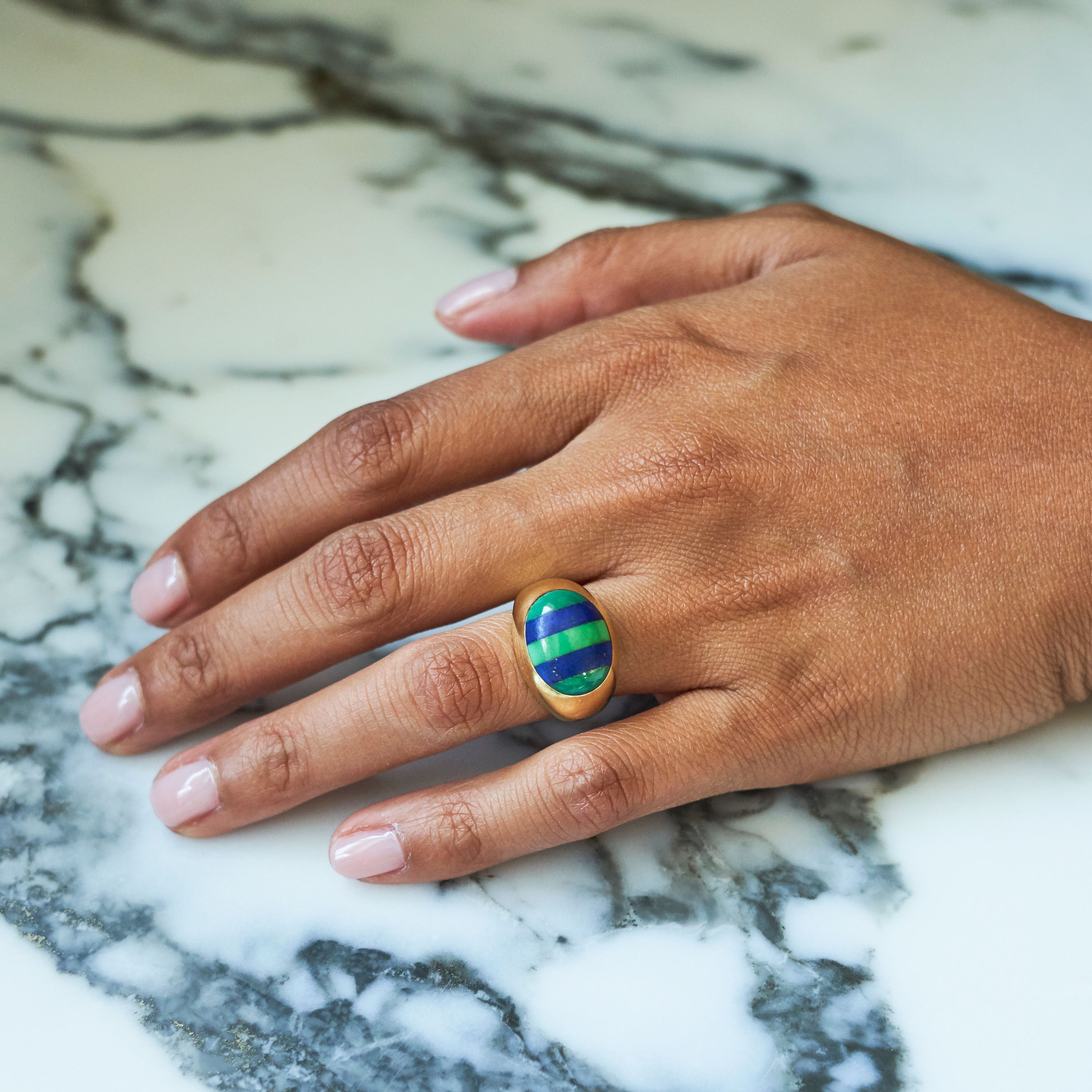 Tiffany & Co Vintage Lapis Lazuli And Jade 18k Yellow Gold Ring