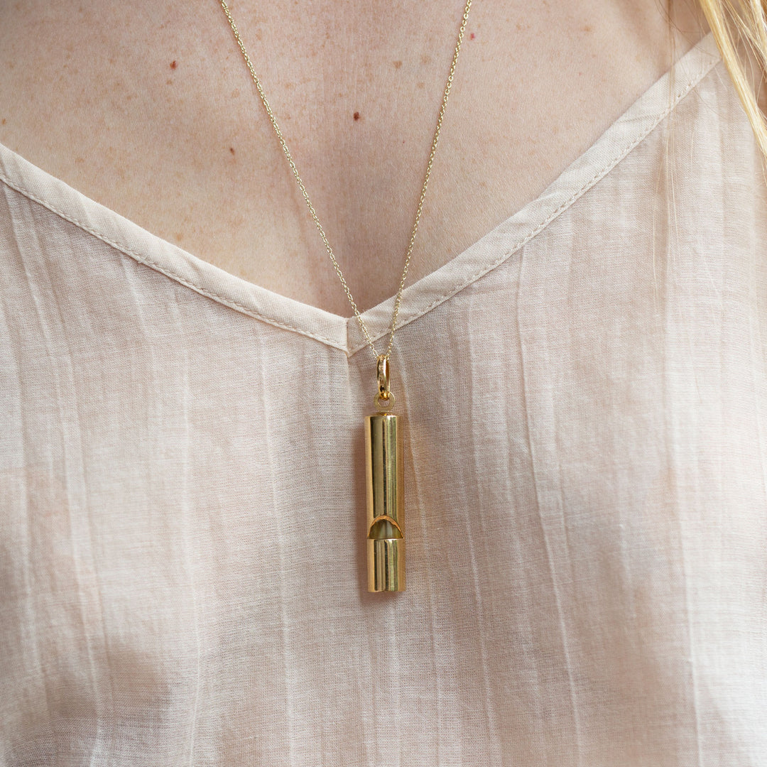Italian Large Whistle 14k Gold Pendant