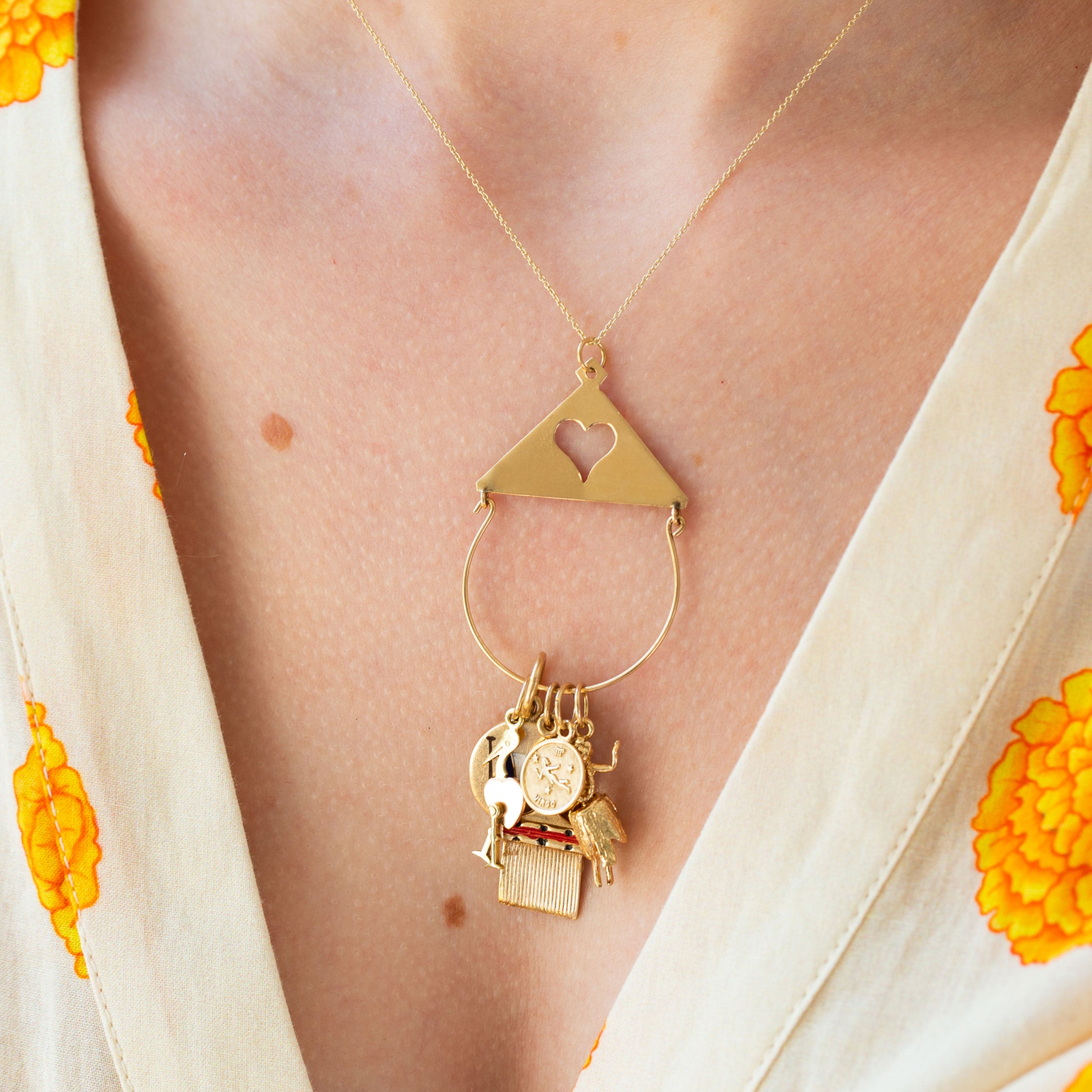 Heart Charm Holder 14k Gold Pendant