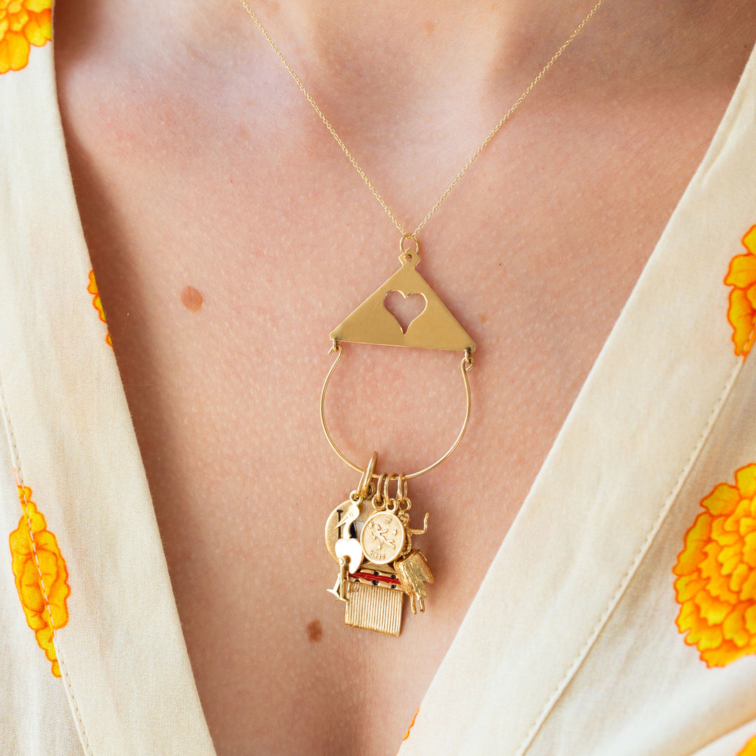 Heart Charm Holder 14k Gold Pendant