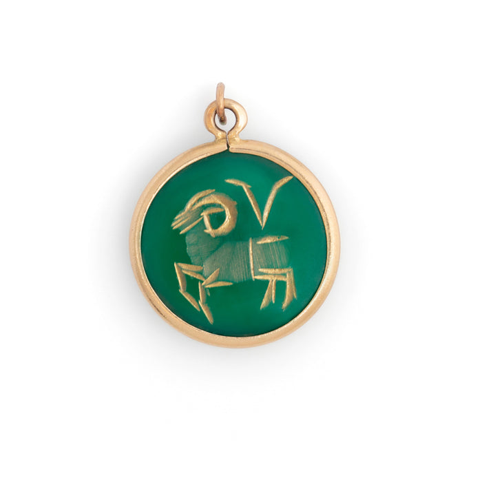 Aries 14K Gold and Carved Chalcedony Charm