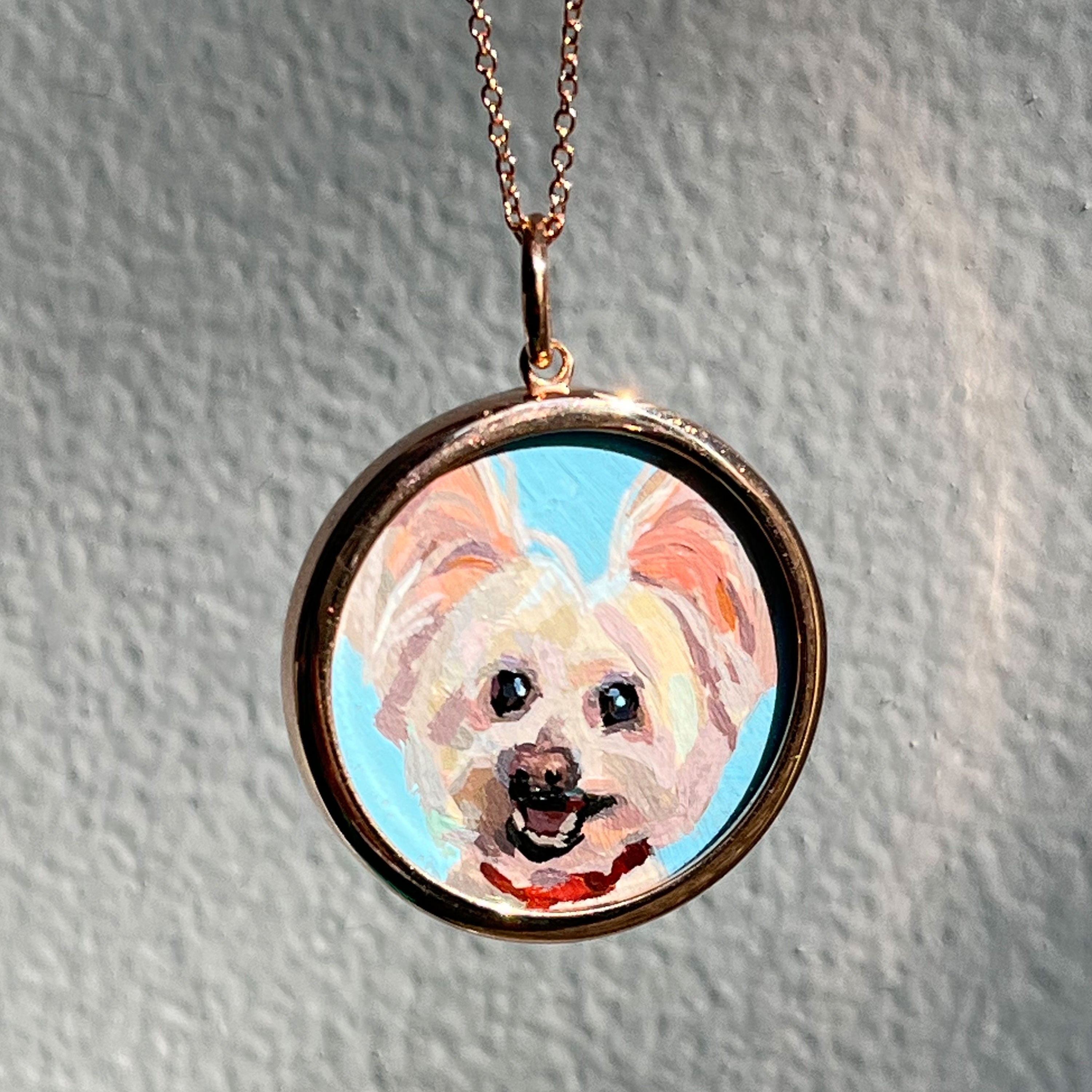 The F&B Custom Hand-Painted Pet Portrait Necklace With Rose Cut Sapphires