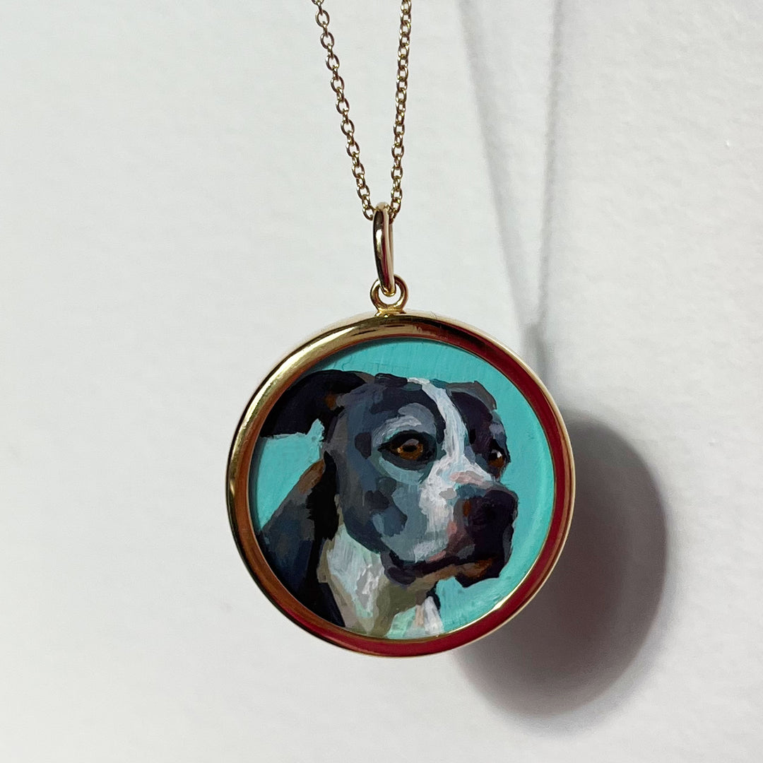 The F&B Custom Hand-Painted Pet Portrait Necklace With Rose Cut Sapphires