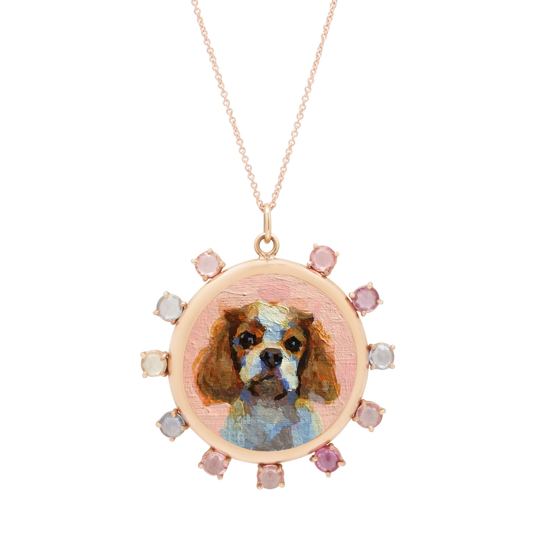 The F&B Custom Hand-Painted Pet Portrait Necklace With Rose Cut Sapphires