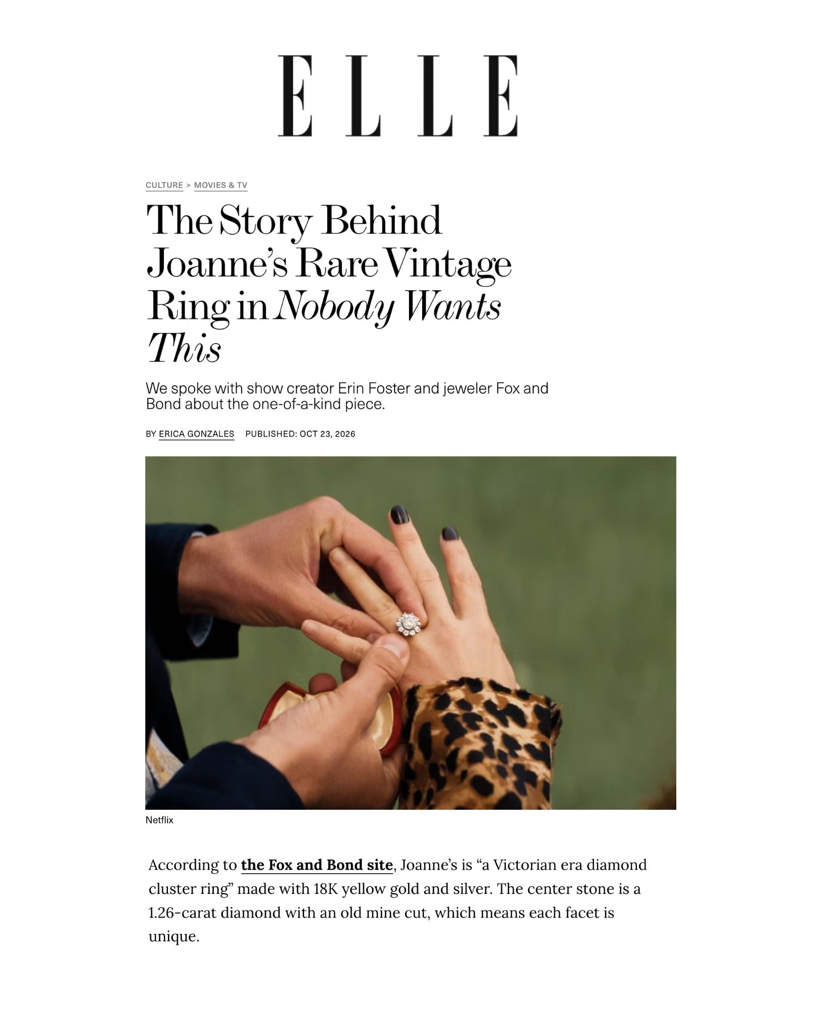ELLE: The Story Behind Joanne’s Rare Vintage Ring in Nobody Wants This