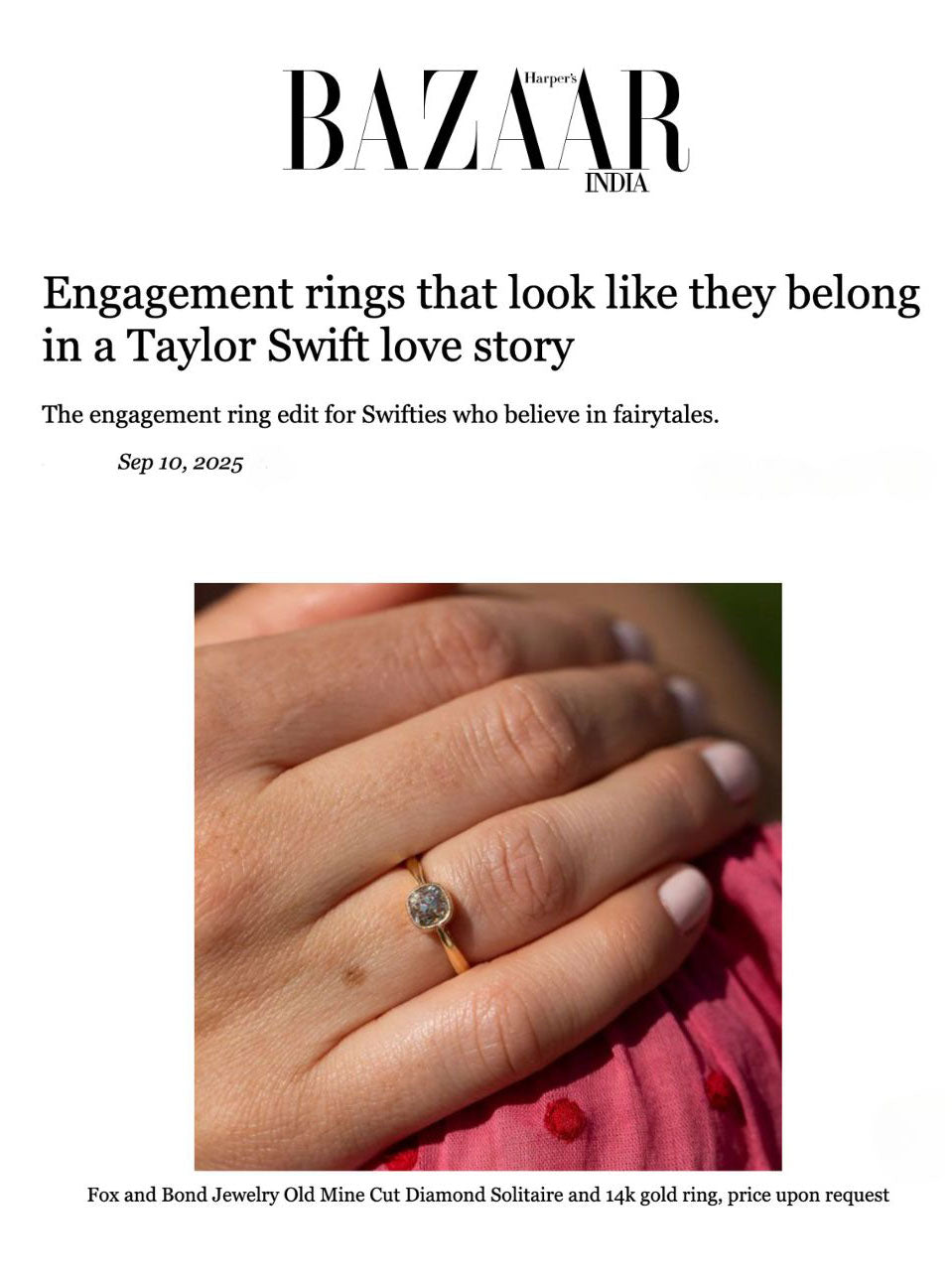 Harpers Bazaar India: Engagement rings that look like they belong in a Taylor Swift love story