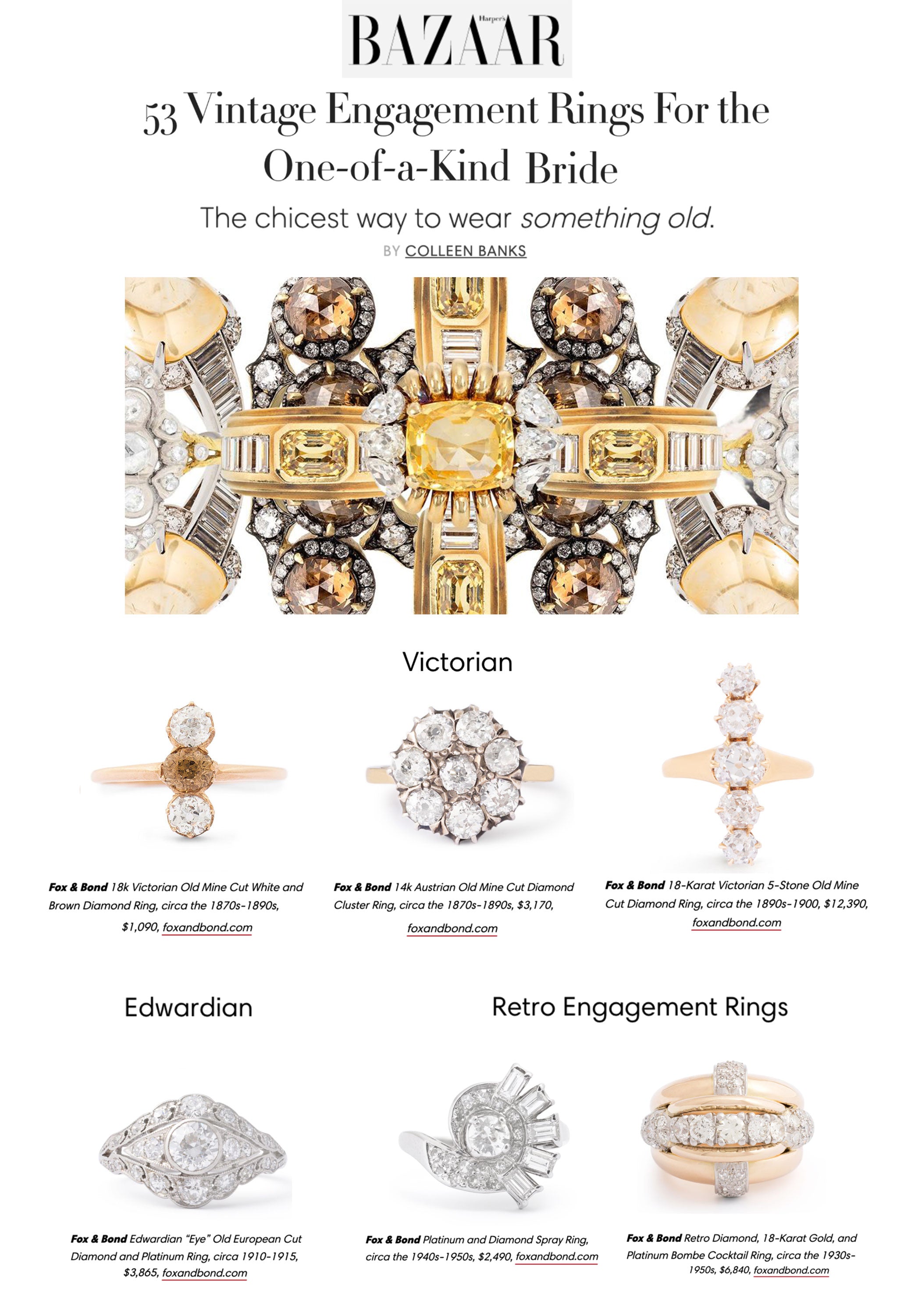 Harpers Bazaar: 53 Vintage Engagement Rings For the One-of-a-Kind Bride