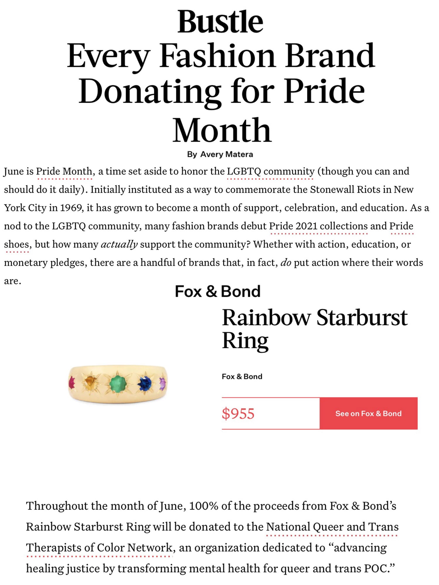 Bustle: Every Fashion Brand Donating for Pride Month