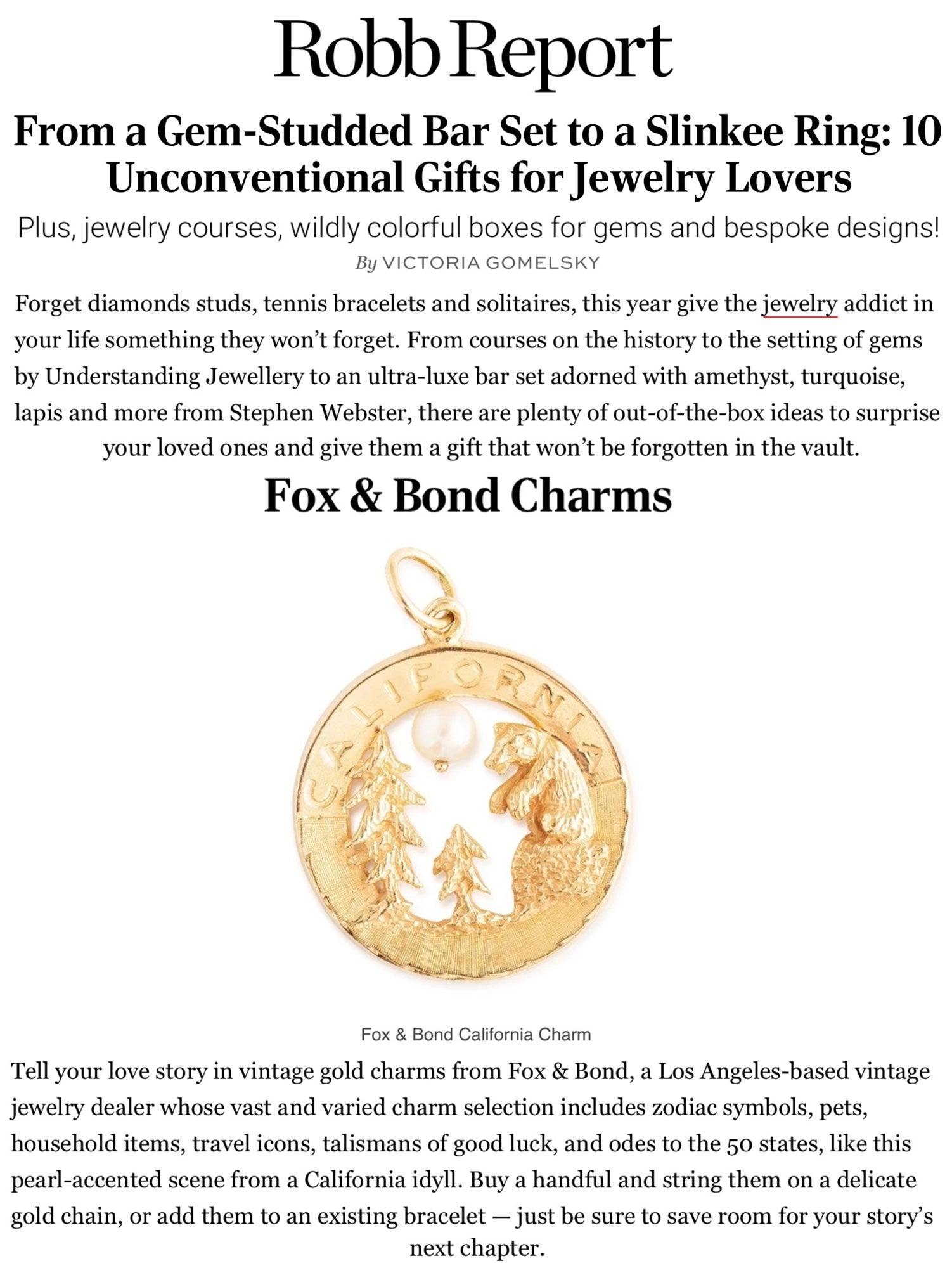Robb Report: 10 Unconventional Gifts for Jewelry Lovers