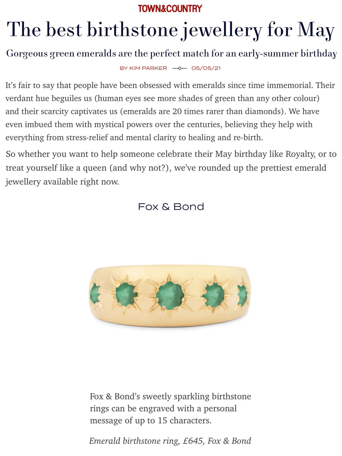 Town & Country UK: The best birthstone jewellery for May