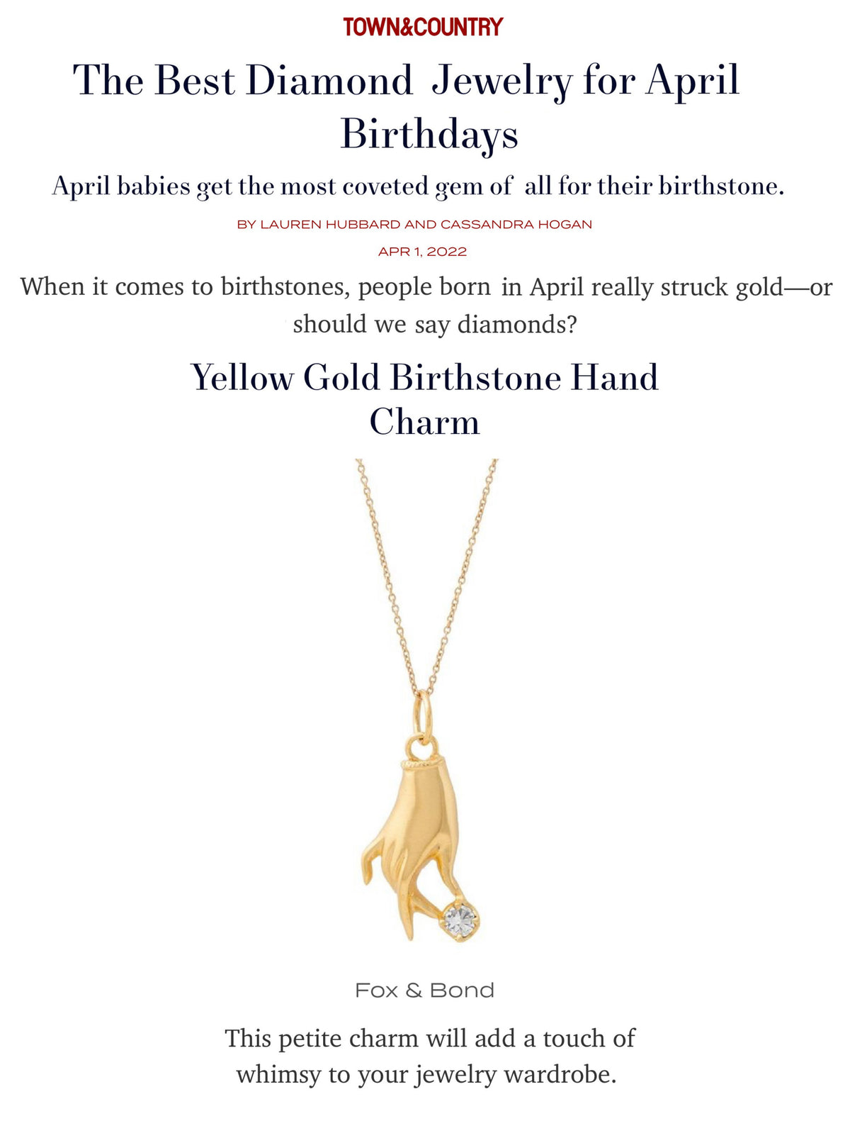 Town & Country: The Best Diamond Jewelry for April Birthdays