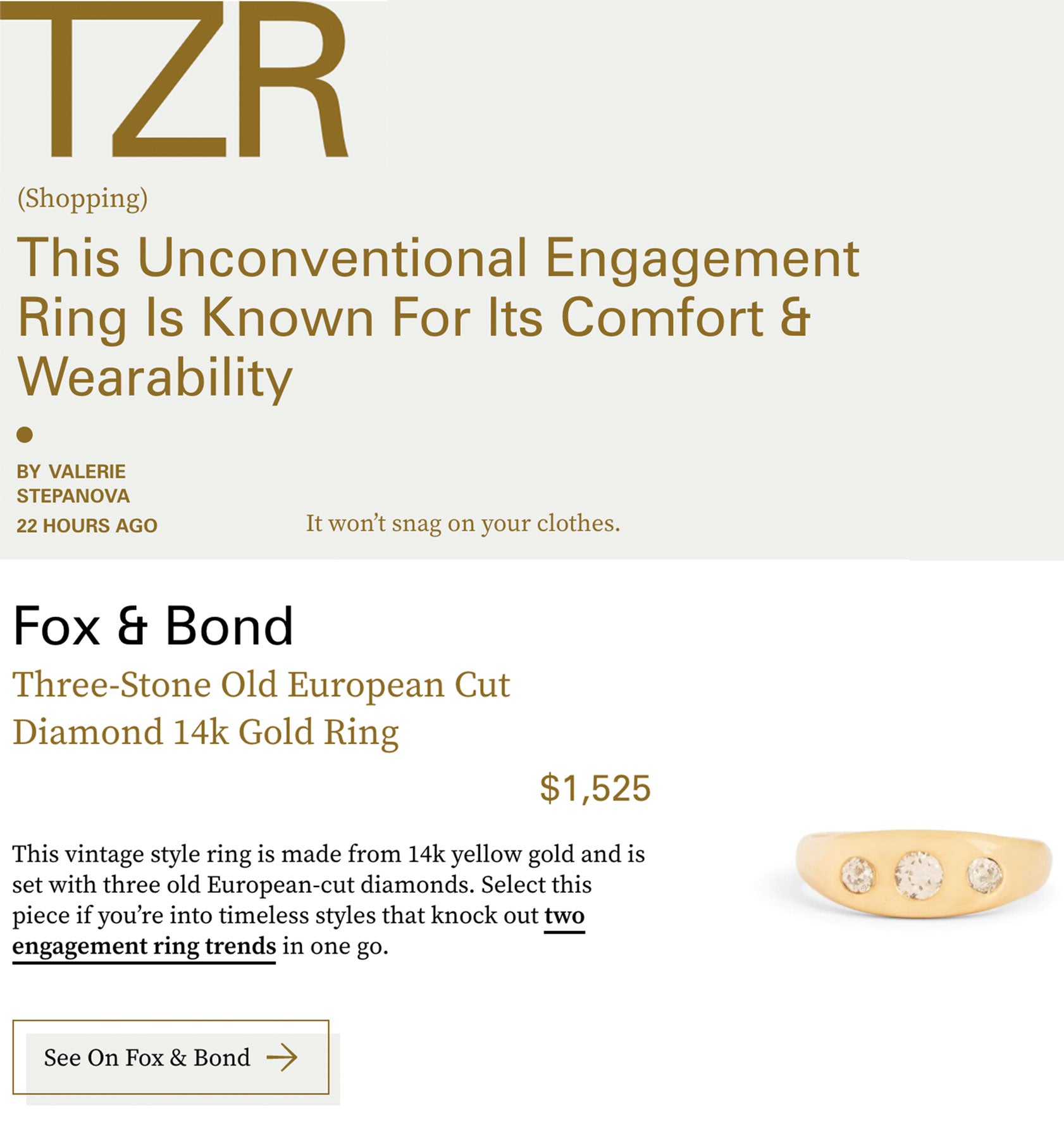 The Zoe Report: This Unconventional Engagement Ring Is Known For Its Comfort & Wearability