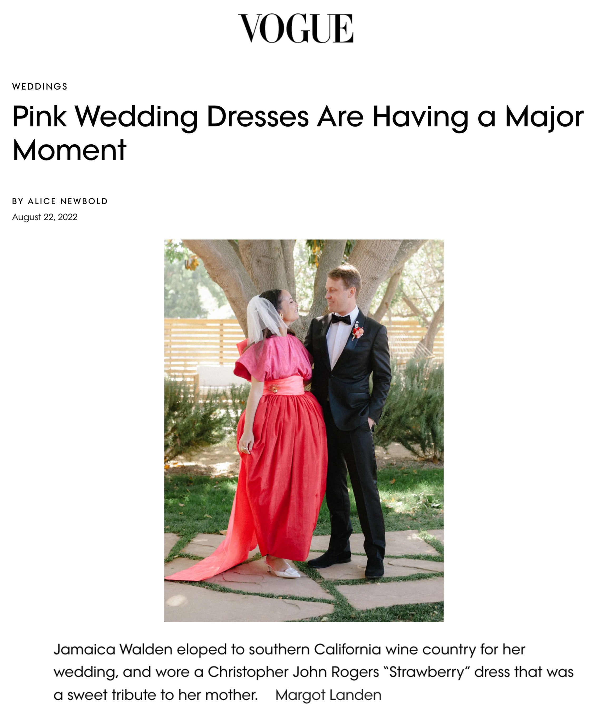 VOGUE: Pink Wedding Dresses Are Having a Major Moment
