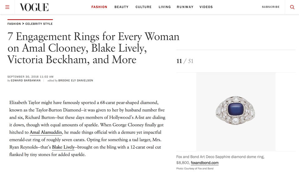 Vogue.com: 7 Engagement Rings for Every Woman on Amal Clooney, Blake Lively, Victoria Beckham, and More