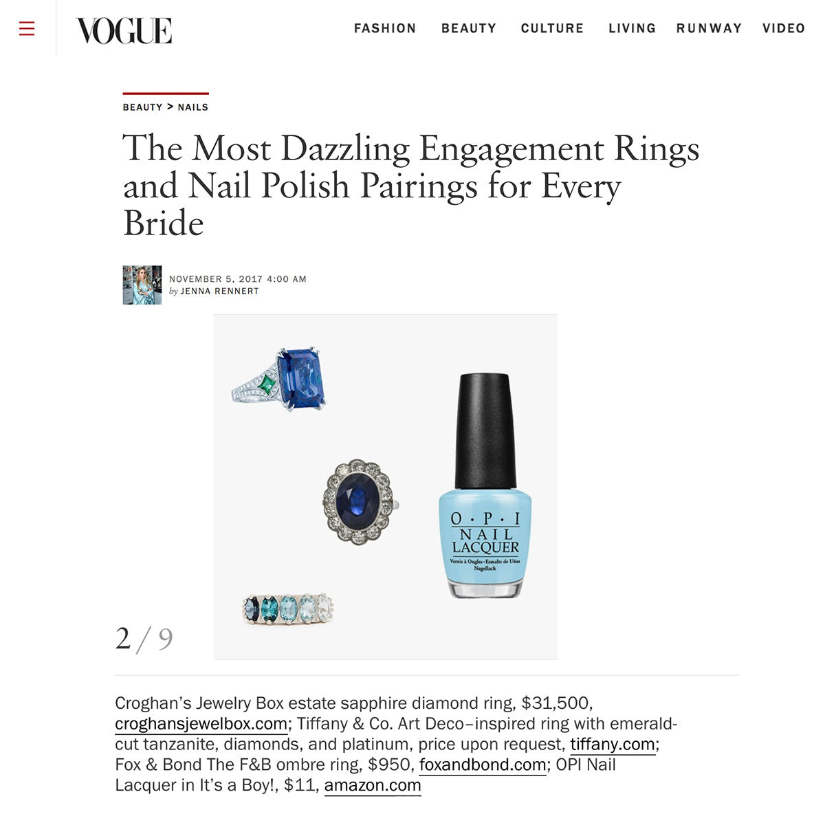 Vogue.com: The Most Dazzling Engagement Rings and Nail Polish Pairings for Every Bride