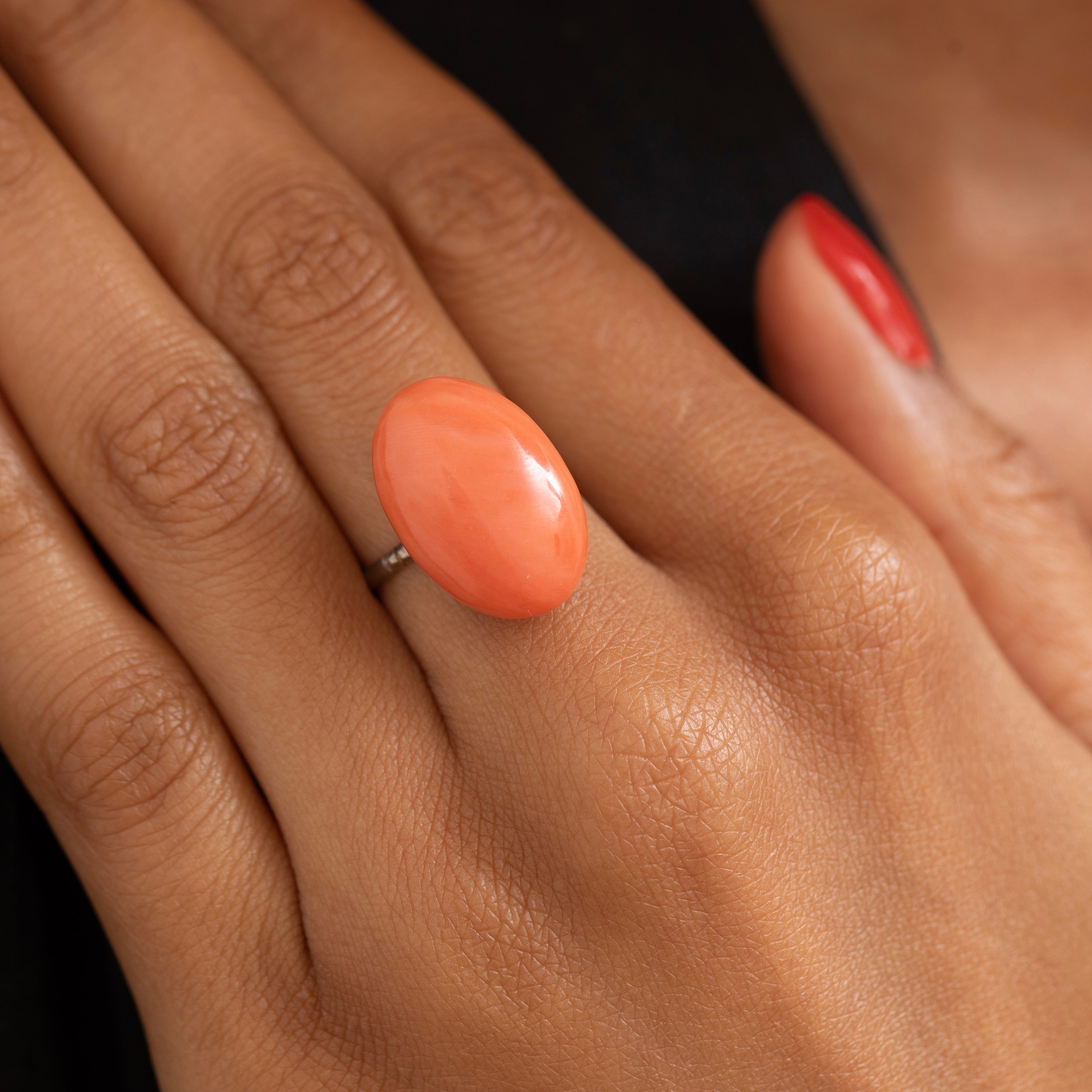 Victorian Pink Coral and Silver Ring