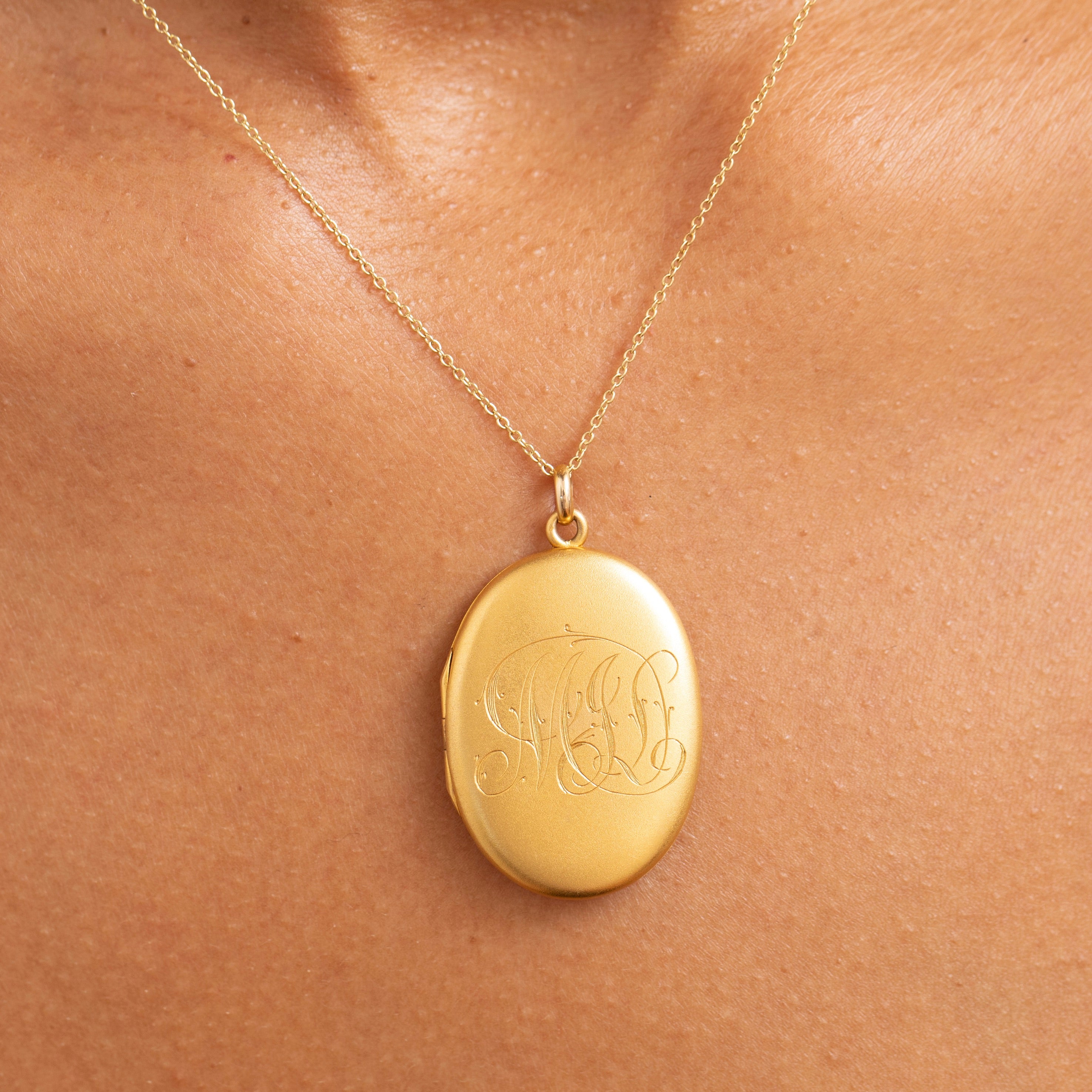 Birks Engraved Monogram 14K Gold Locket Necklace