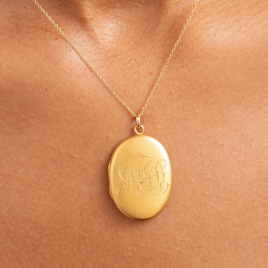 Birks Engraved Monogram 14K Gold Locket Necklace