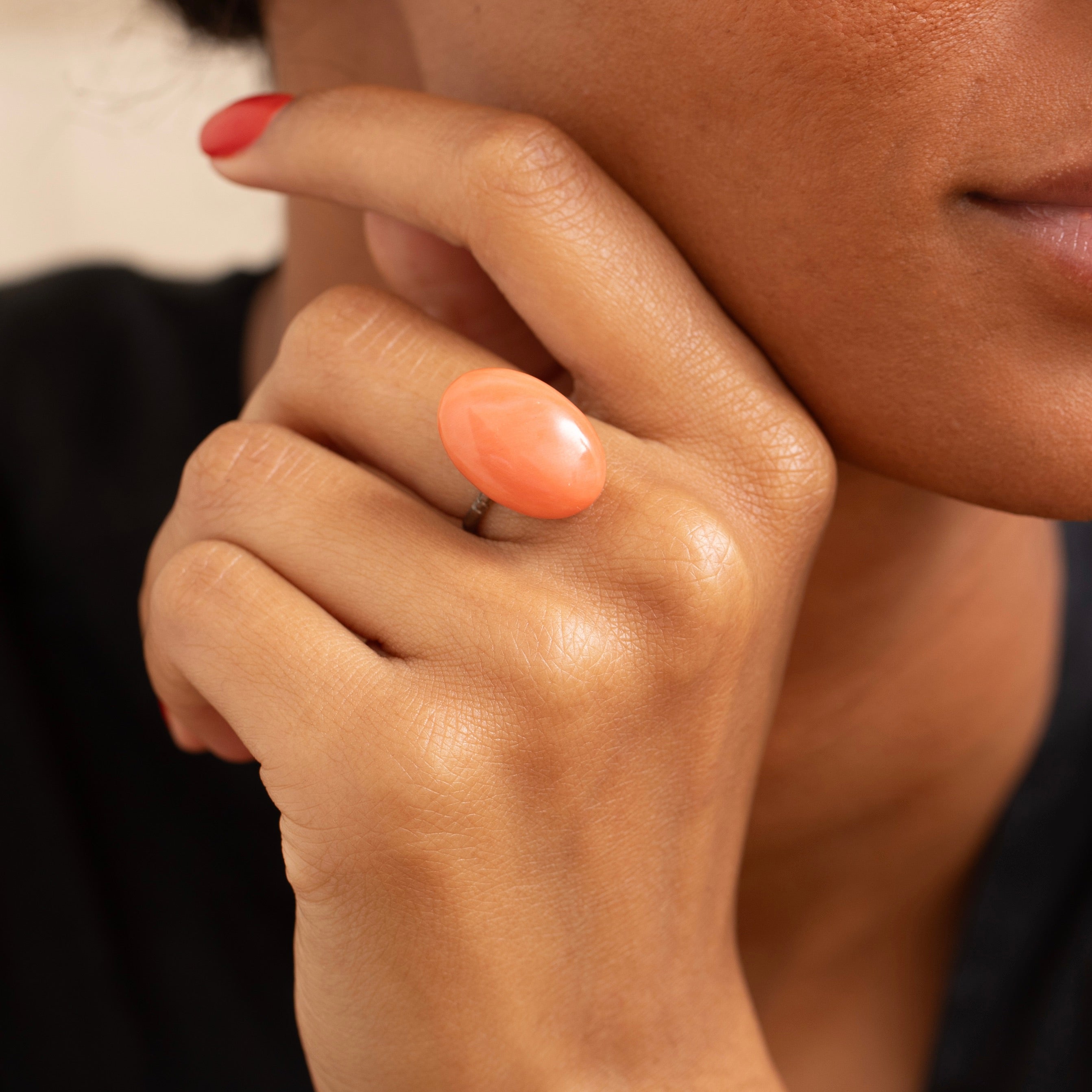 Victorian Pink Coral and Silver Ring