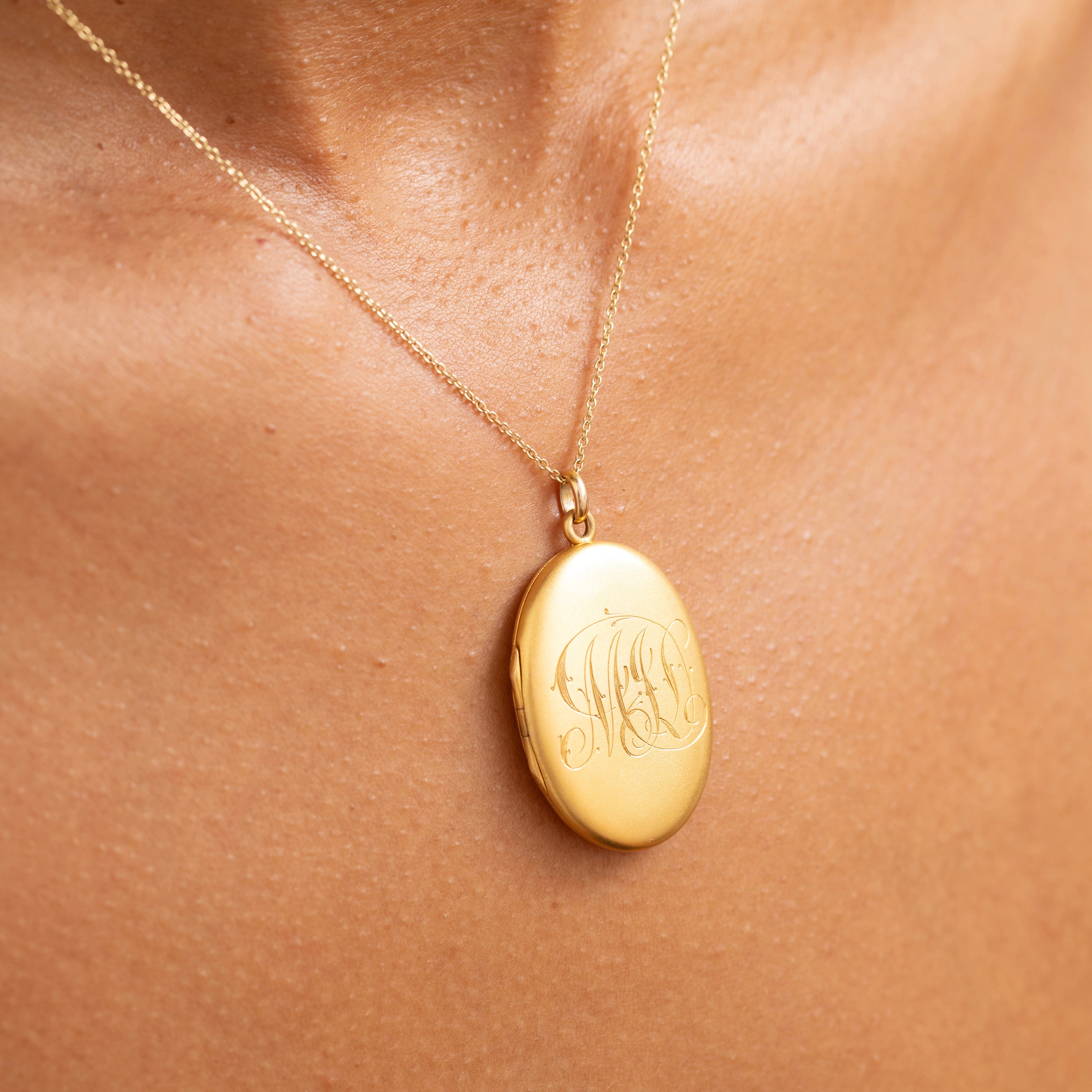 Birks Engraved Monogram 14K Gold Locket Necklace