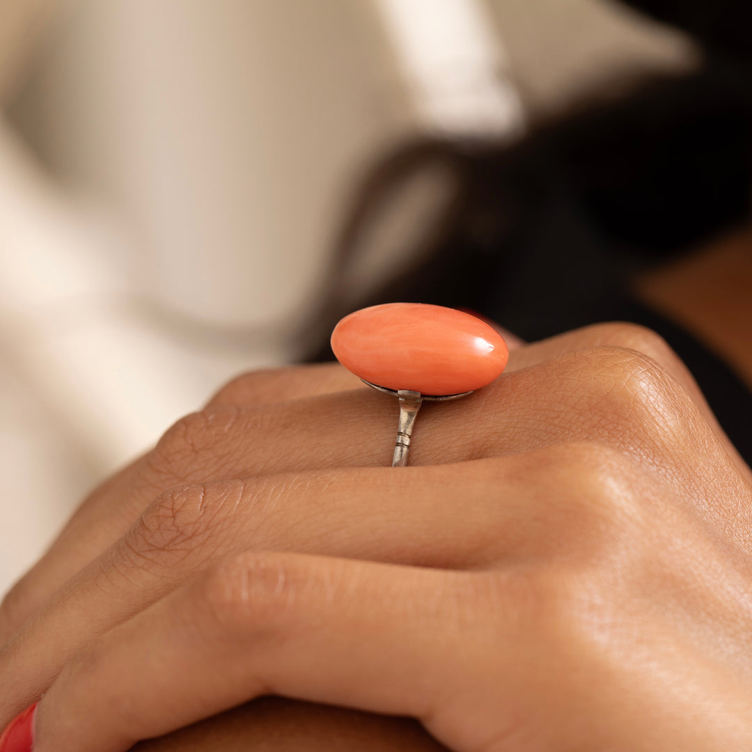 Victorian Pink Coral and Silver Ring