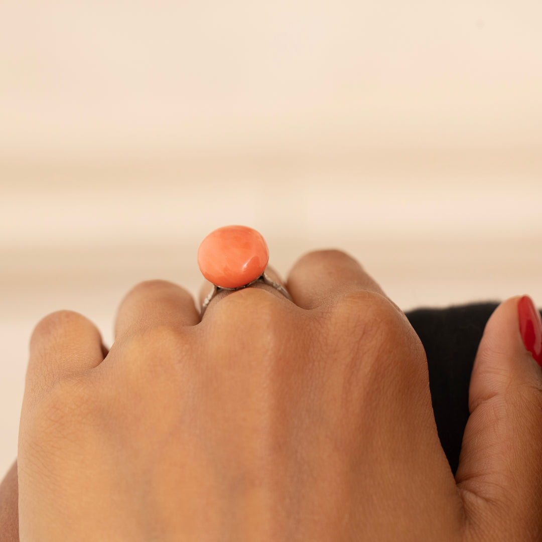 Victorian Pink Coral and Silver Ring