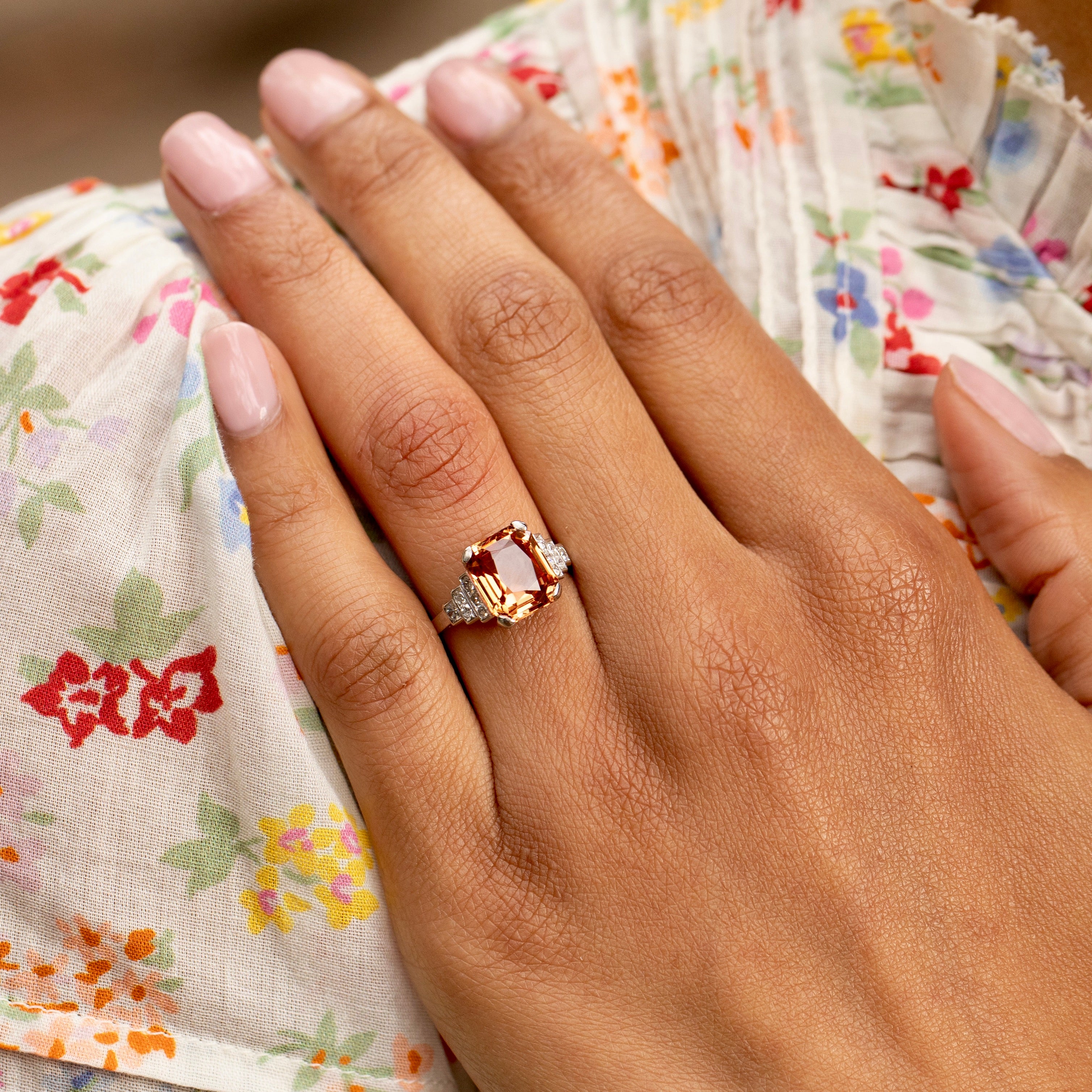 Imperial Topaz, Diamond, and Platinum Ring