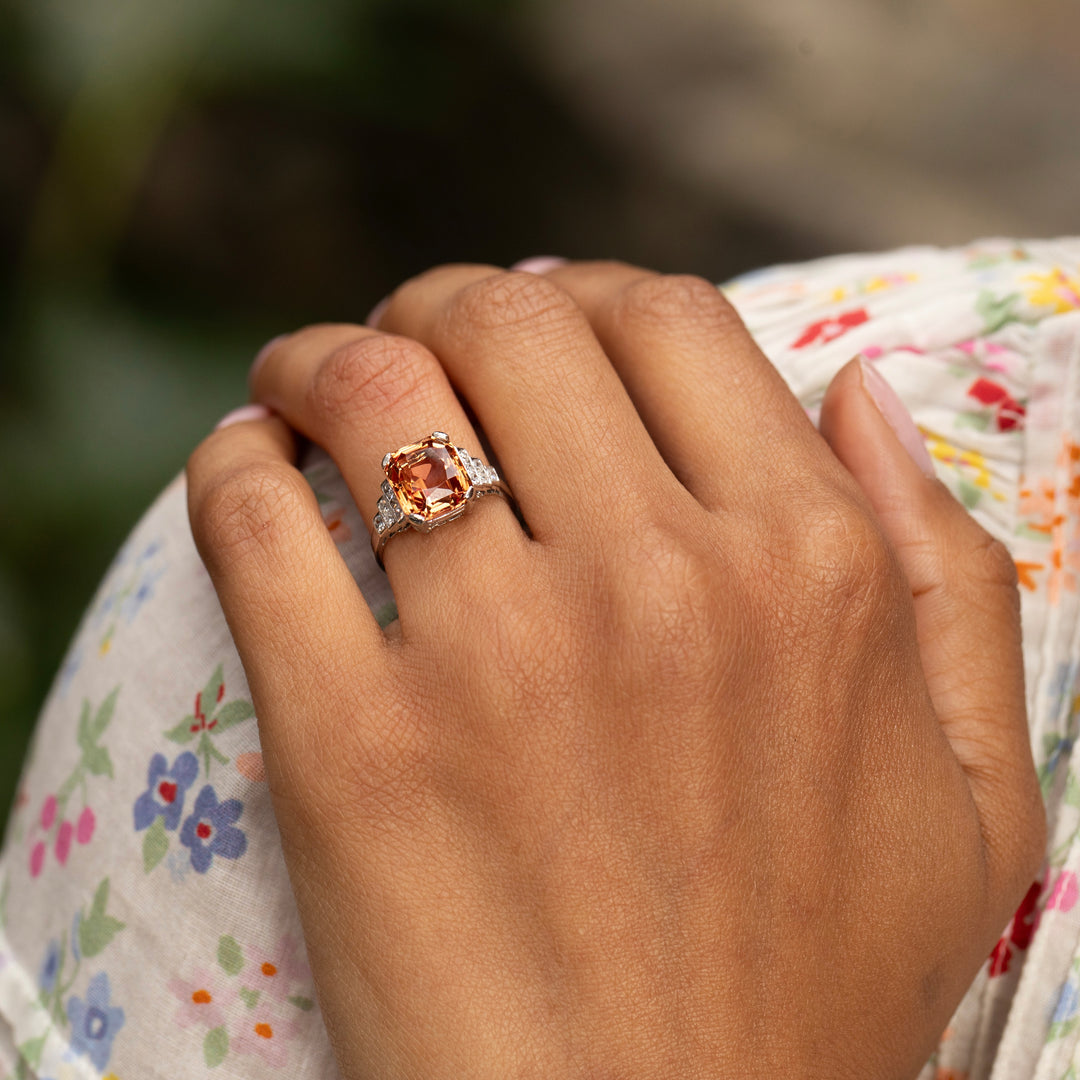 Imperial Topaz, Diamond, and Platinum Ring