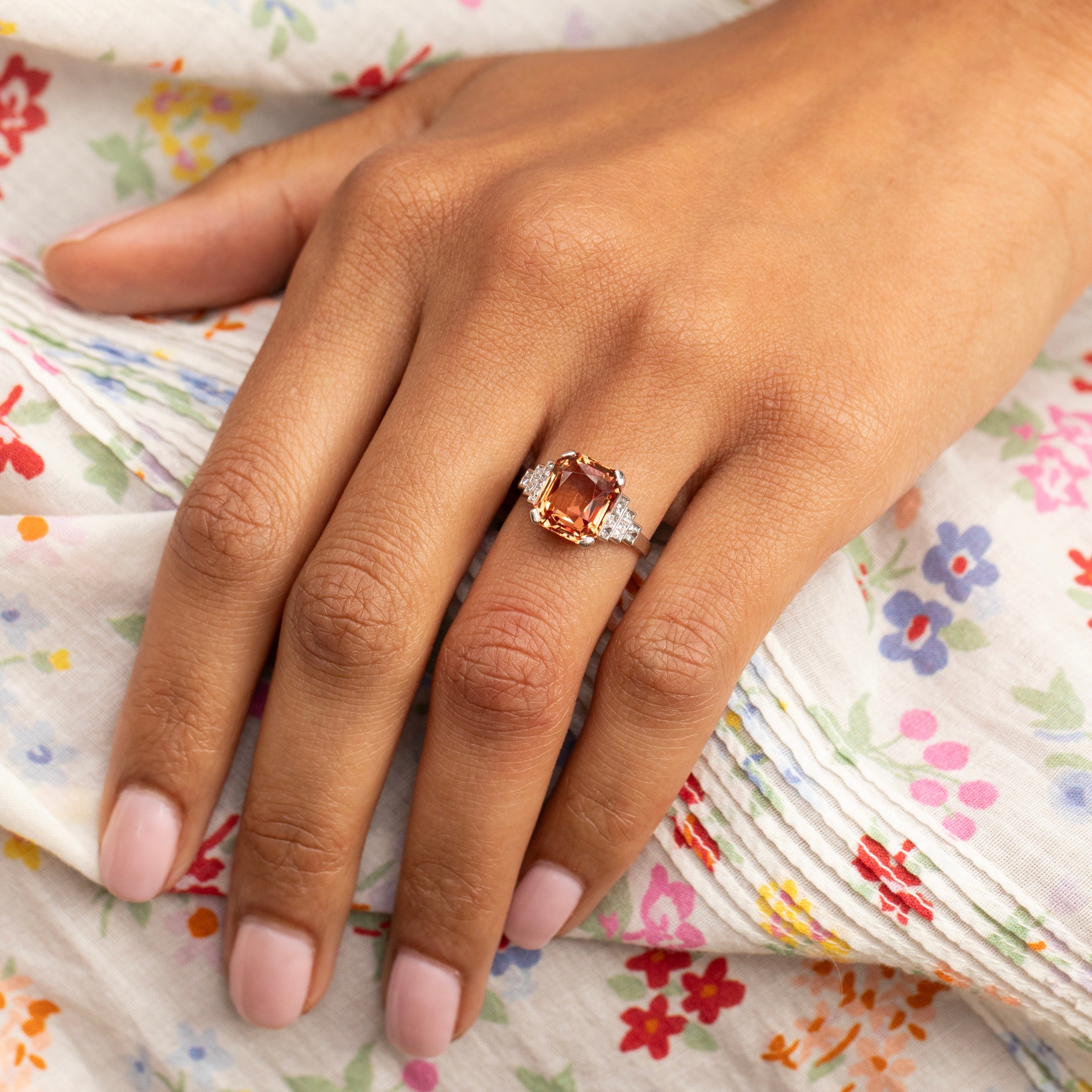 Imperial Topaz, Diamond, and Platinum Ring