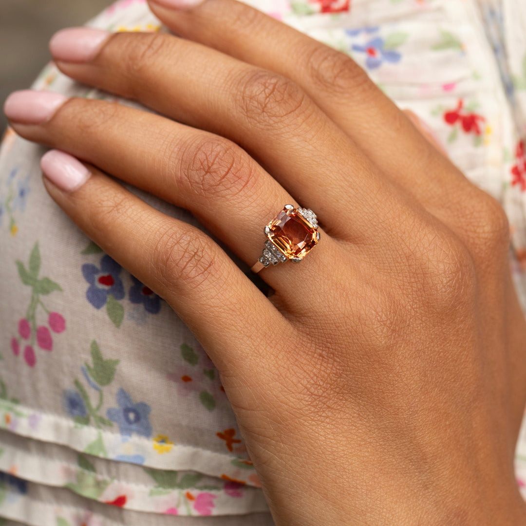 Imperial Topaz, Diamond, and Platinum Ring