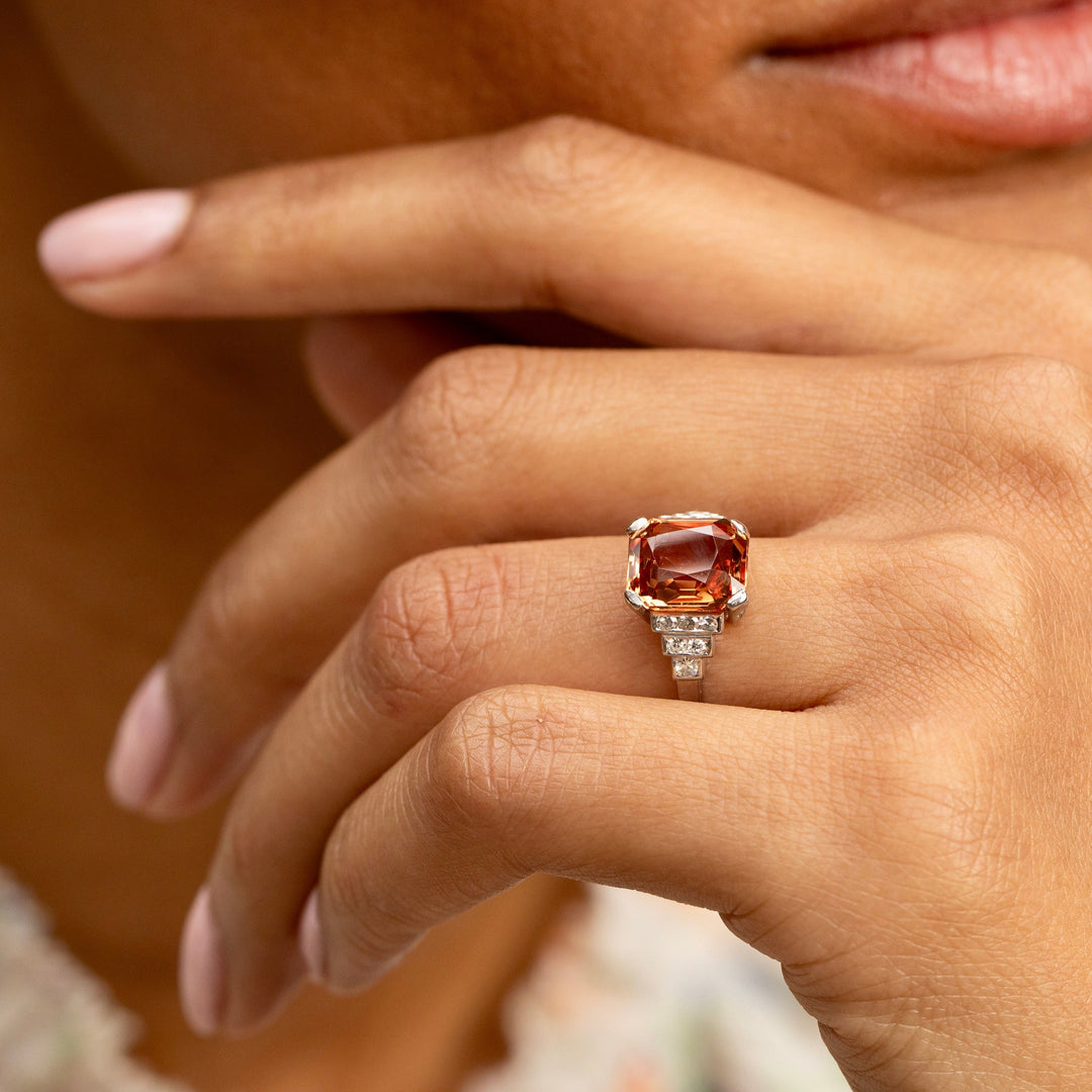 Imperial Topaz, Diamond, and Platinum Ring