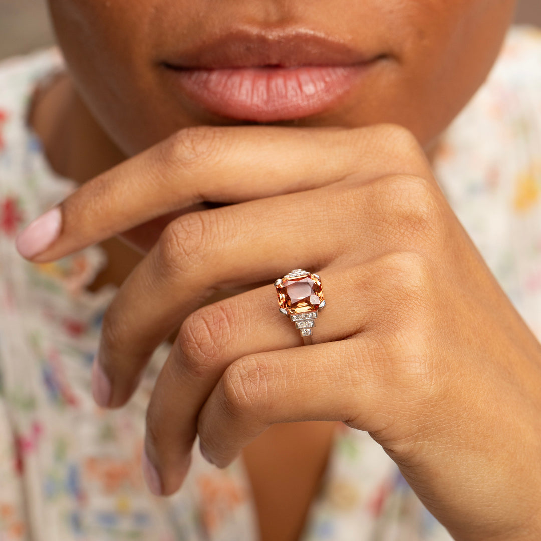 Imperial Topaz, Diamond, and Platinum Ring