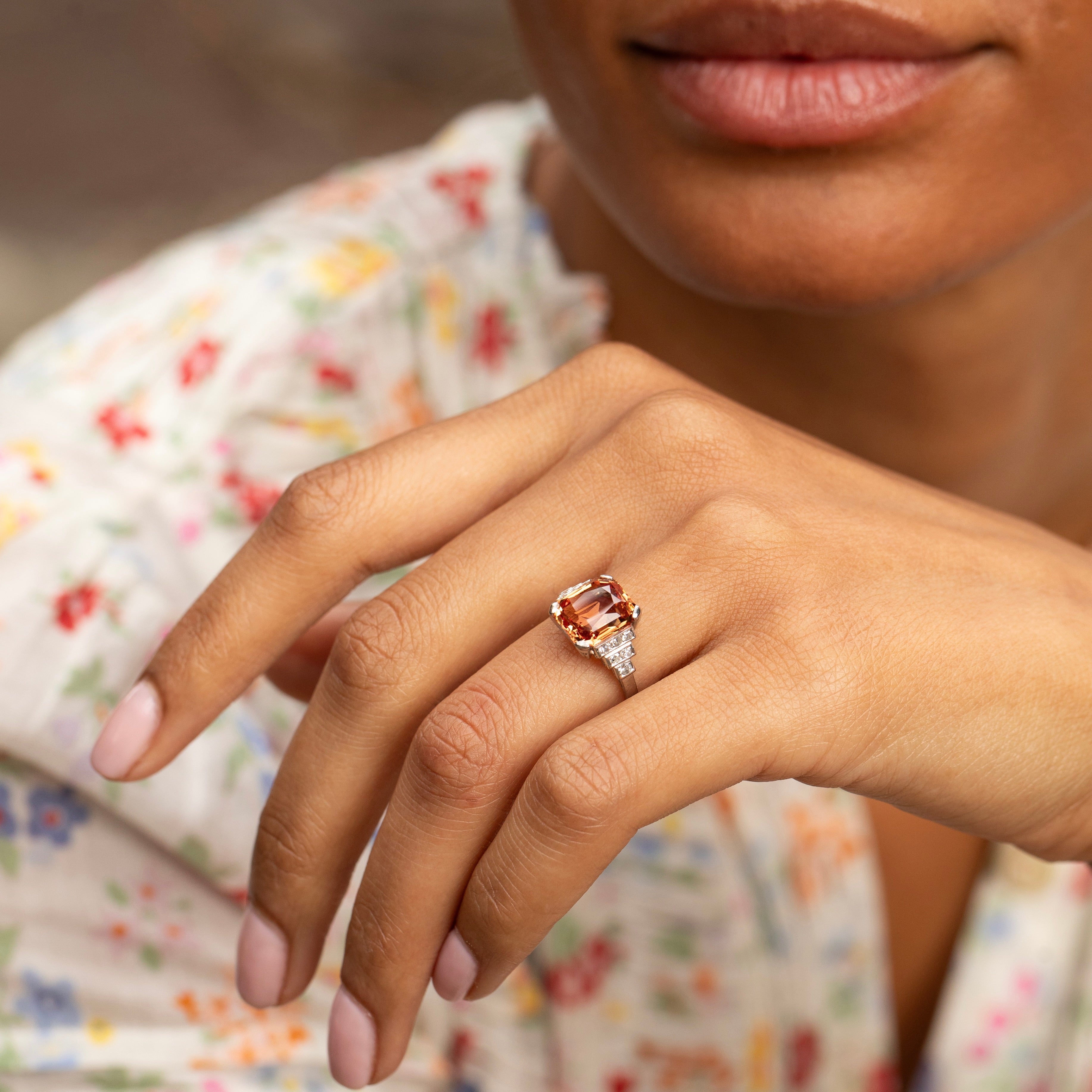 Imperial Topaz, Diamond, and Platinum Ring