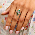1920s Emerald, Diamond, and 18K White Gold Long Ring