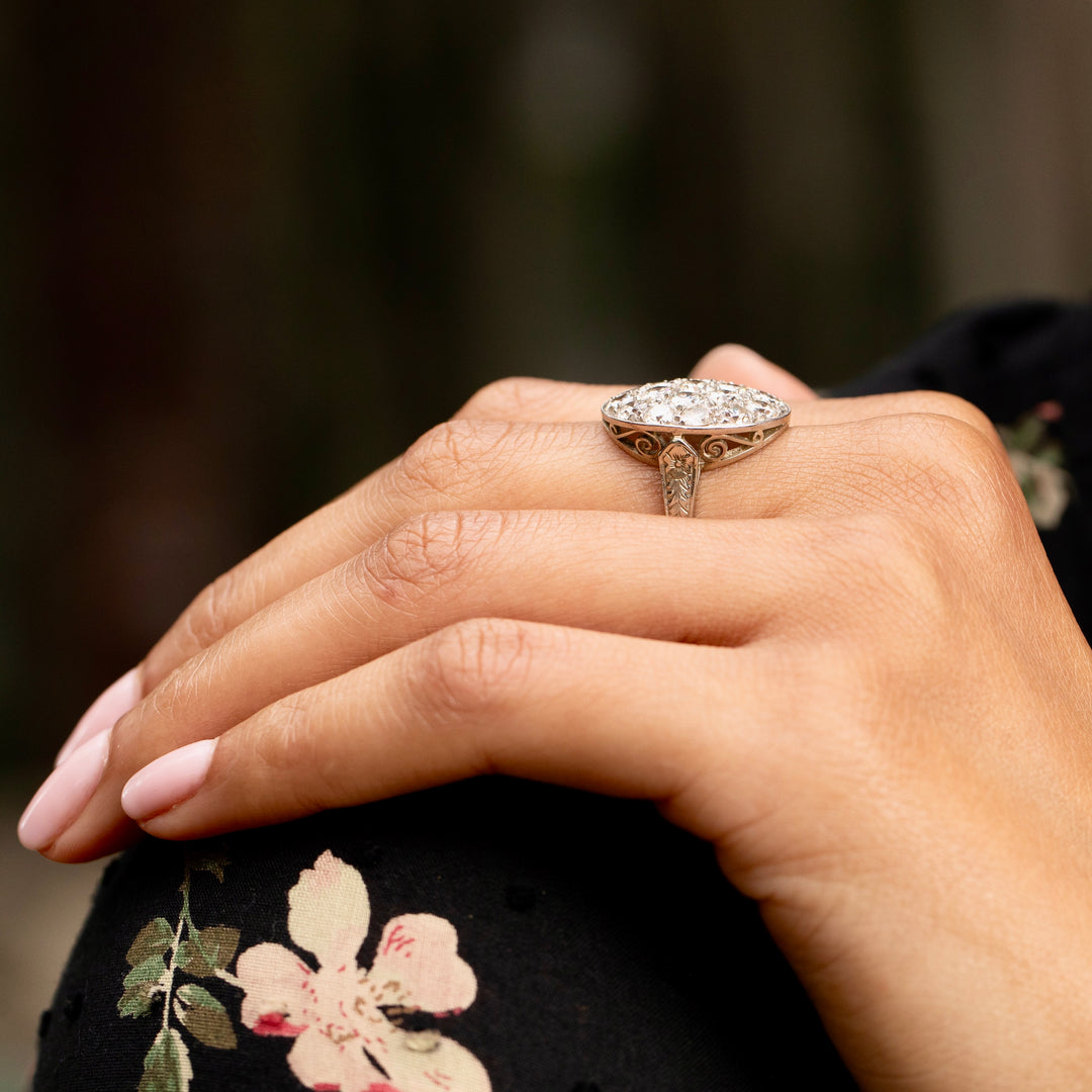 Old European Cut Diamond Pave and 14K Gold Cluster Ring