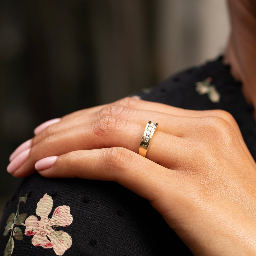 Channel Set Diamond and 14K Gold Half Band Ring