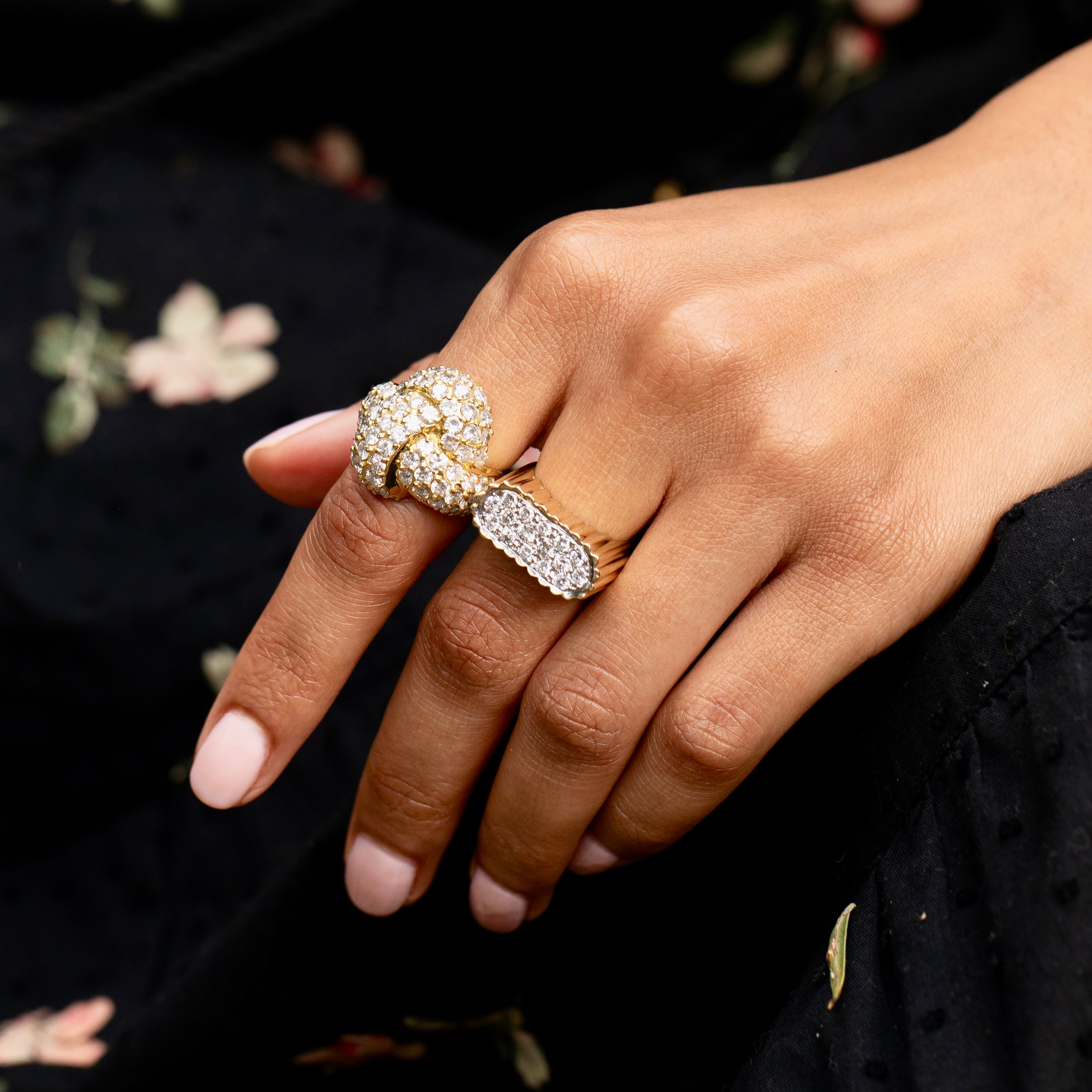 Sculptural 1960s Diamond Pave and 18K Fluted Gold Ring