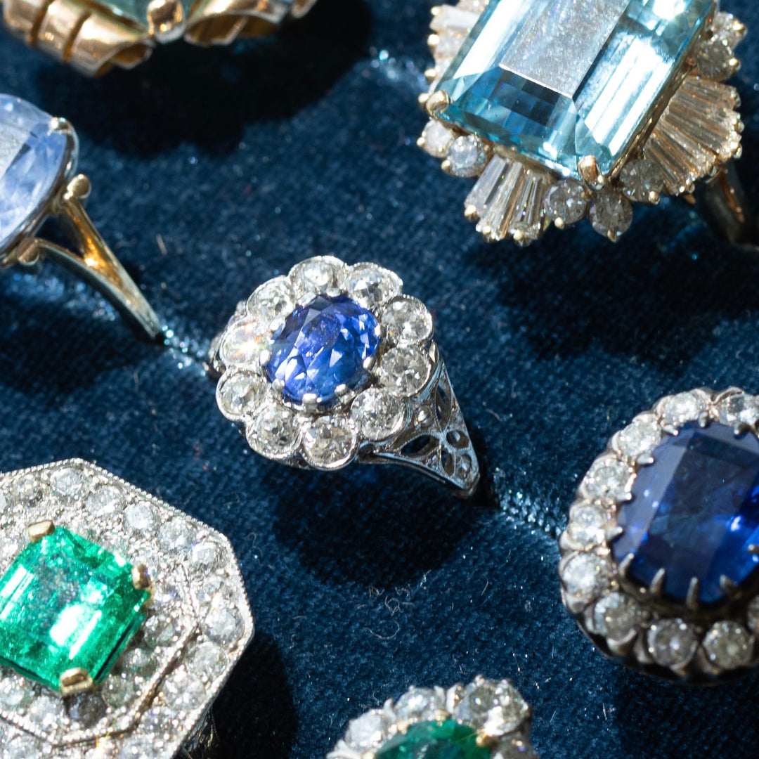 Edwardian Sapphire, Diamond, and Platinum Cluster Ring