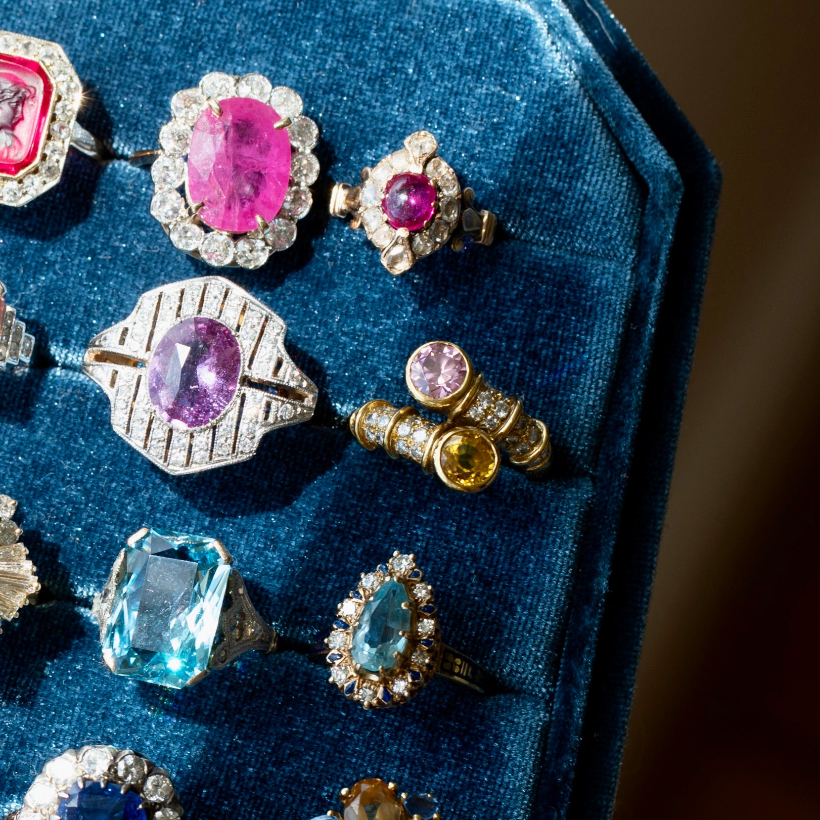 French Pink and Yellow Sapphire, Diamond, and 18k Gold Bypass Ring