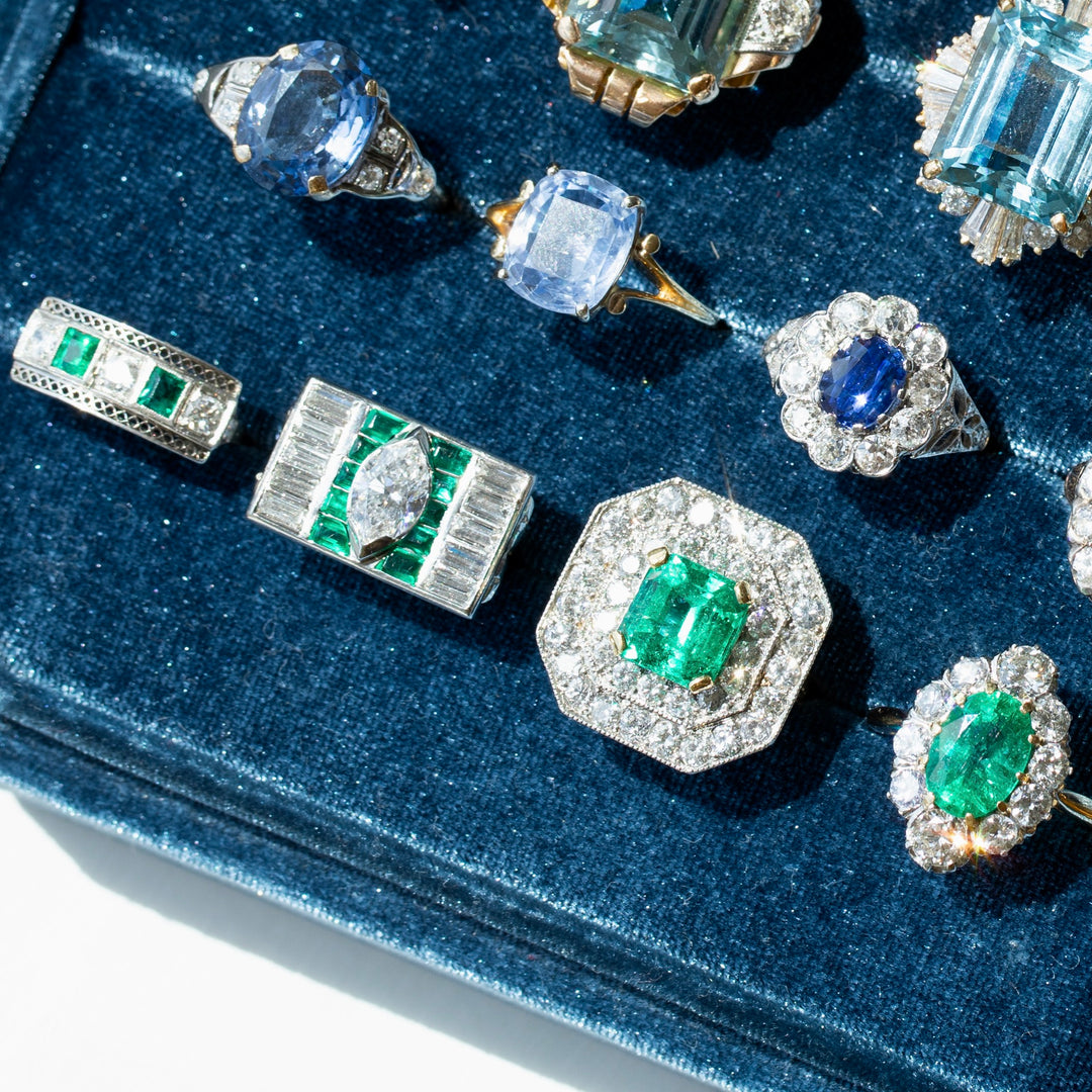 Art Deco Marquise Diamond, Emerald, and Platinum Ring